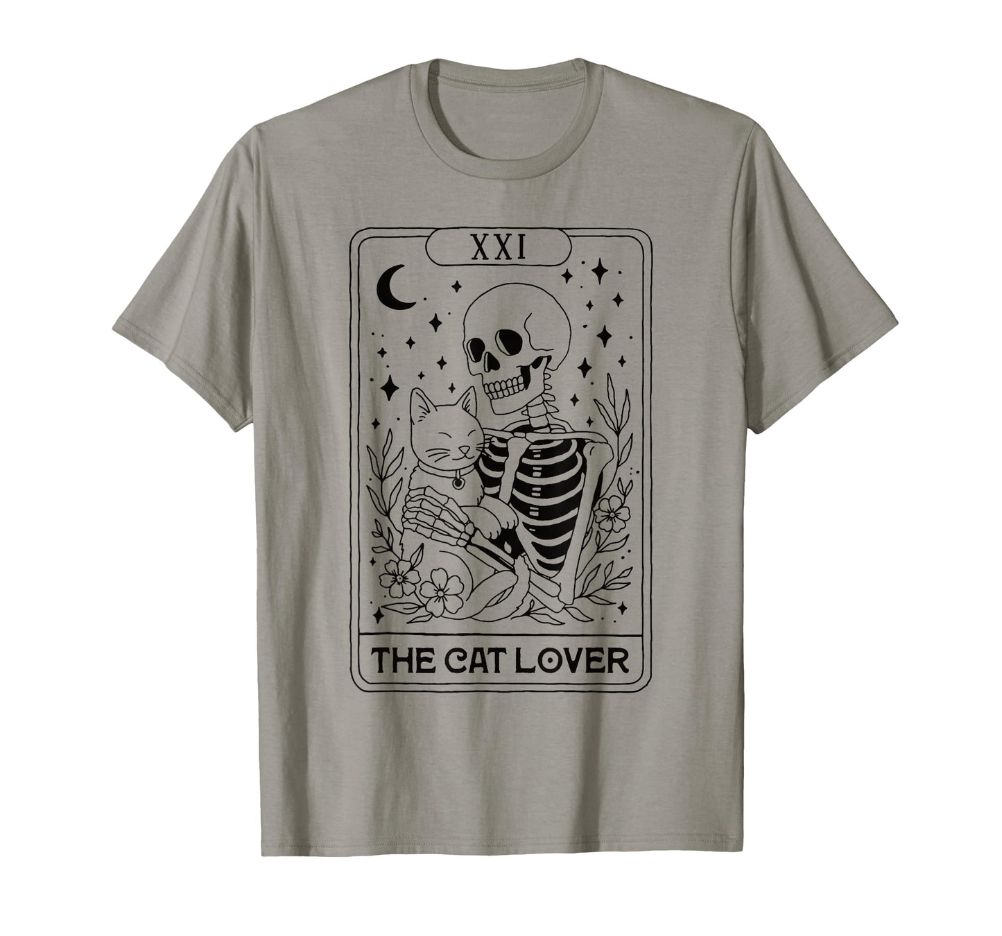 Tarot Skeleton Hugging Cat Gothic Witchy Halloween Cat Lover T-Shirt
