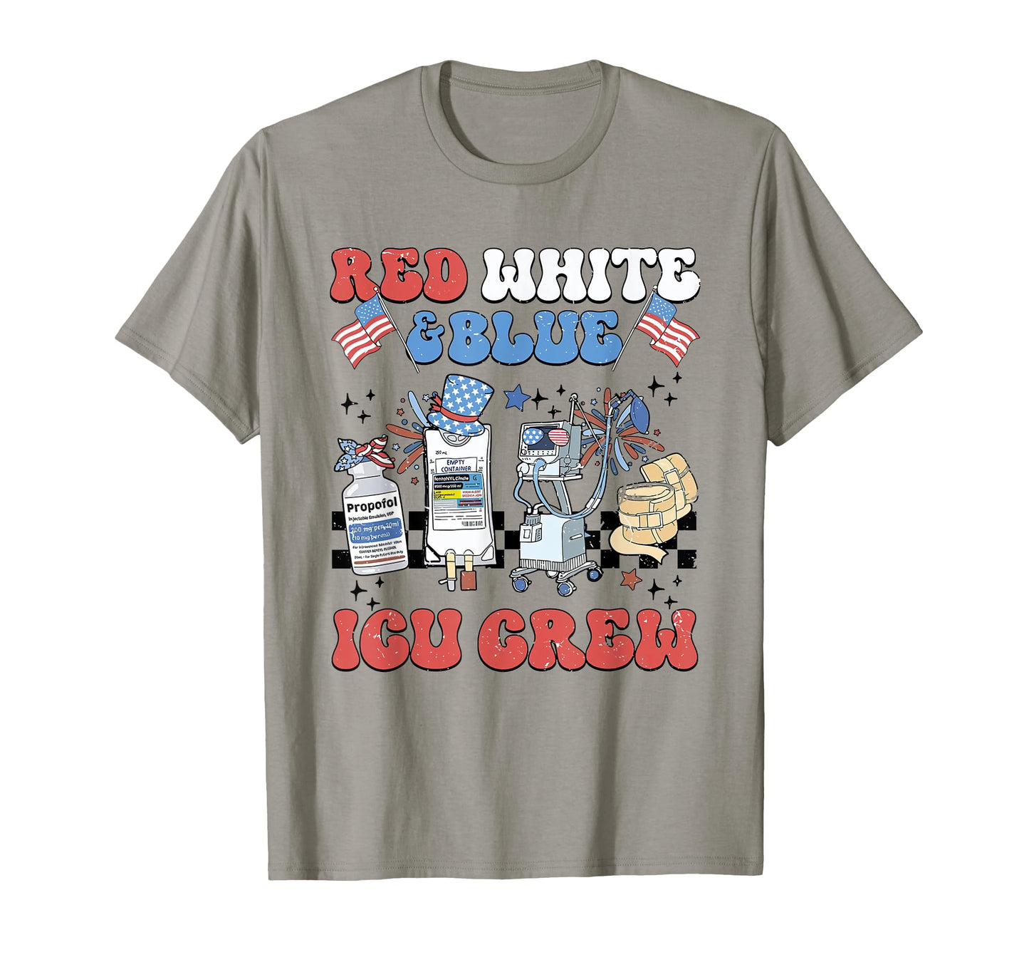 Women ICU Nurse 4th of July Retro Red White Blue ICU Crew T-Shirt