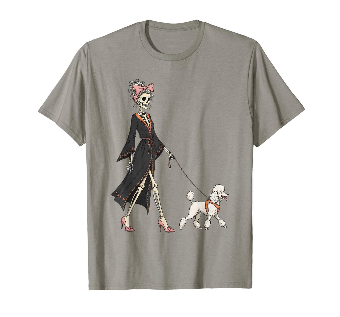 Skeleton Poodle Dog Walking Halloween Women T-Shirt