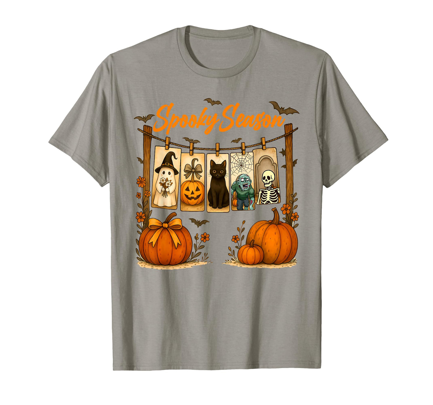 Halloween Vibes Spooky Season Boo Ghost Black Cat Skeleton T-Shirt