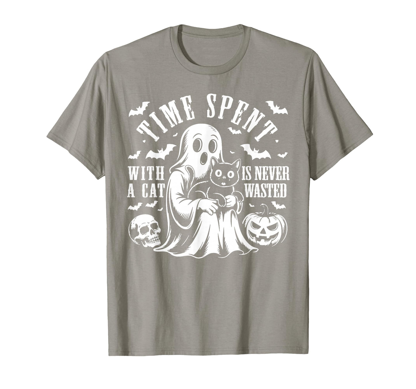 Time Spent with A Cat is Never Wasted Halloween Pumpkin Boo T-Shirt