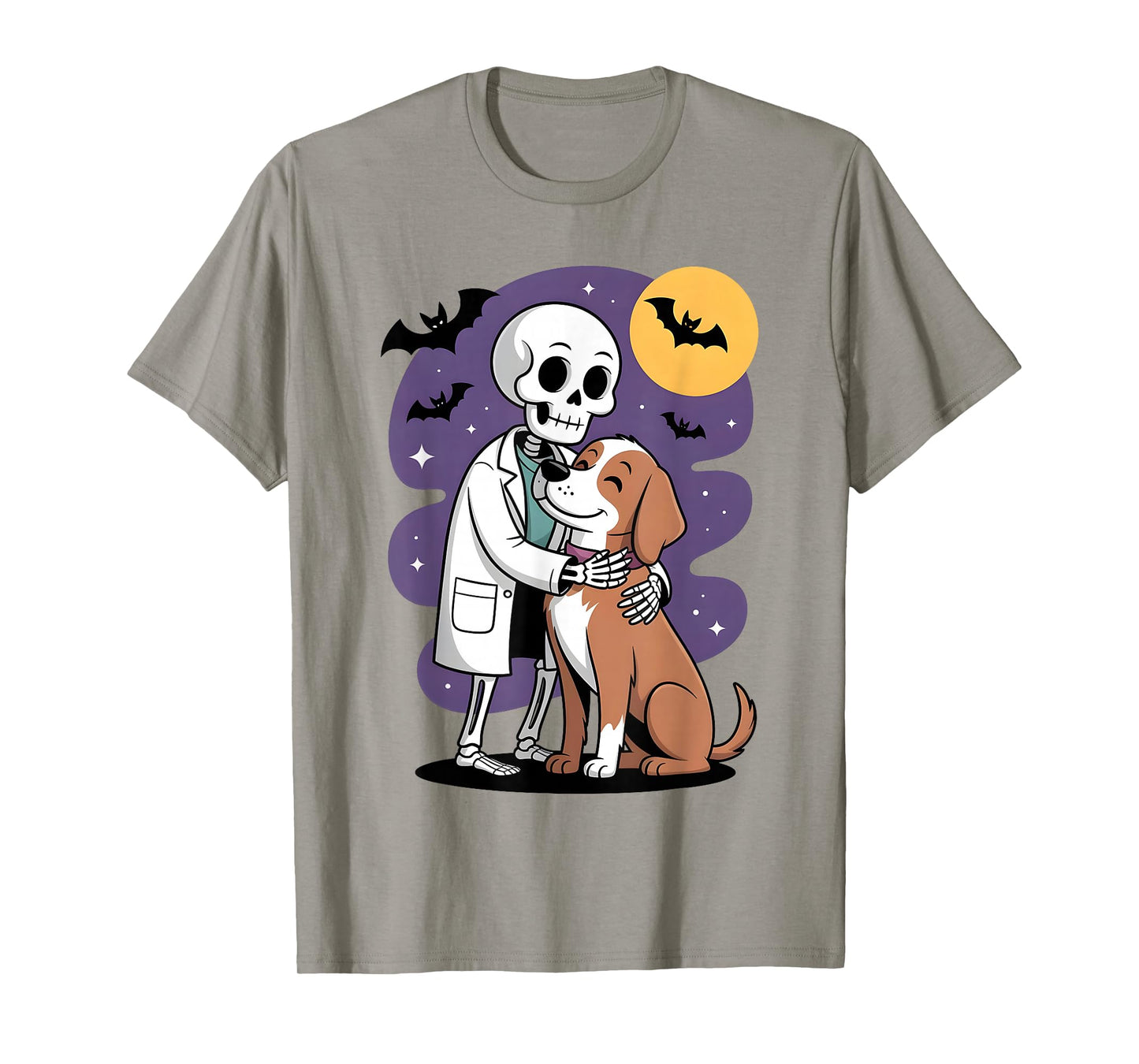 Skeleton Hugging Dog Funny Vet Dog Lover Halloween Men Women T-Shirt