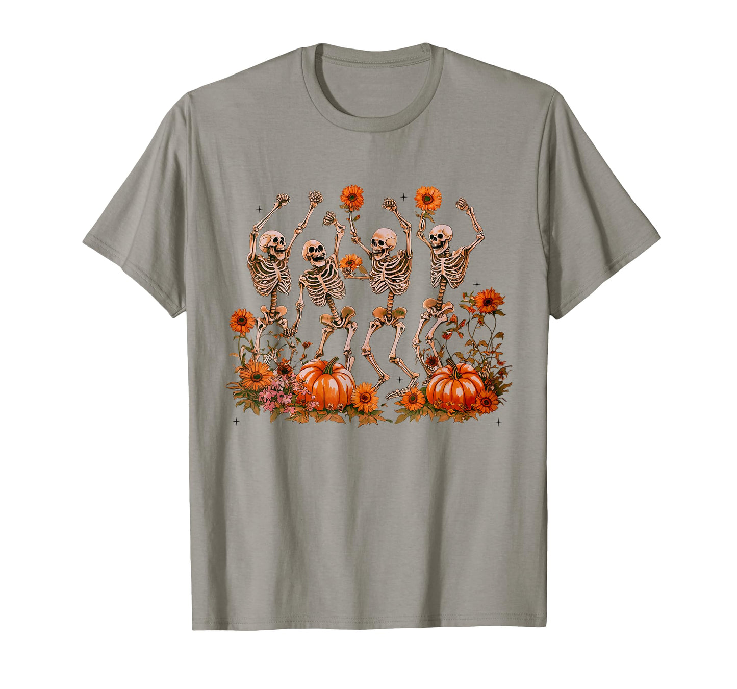 Dancing Skeletons Pumpkin Floral Skeleton Flower Halloween T-Shirt