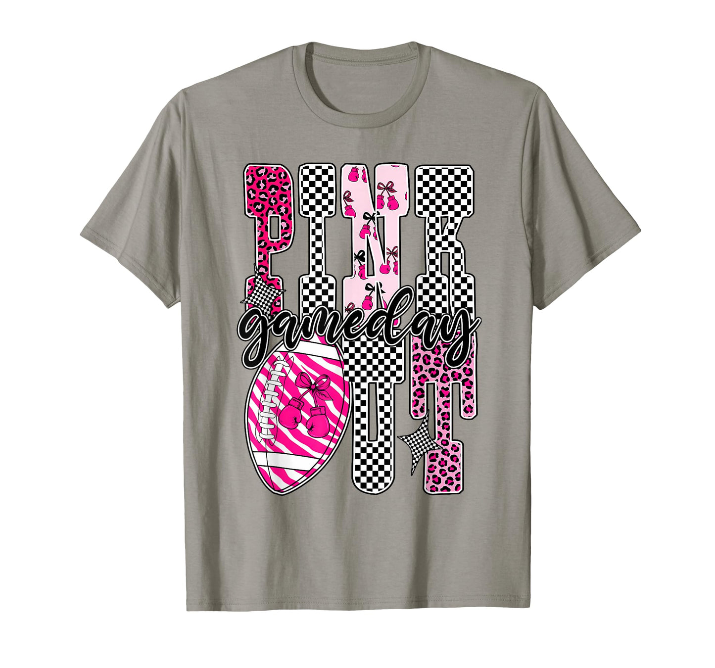 Pink Out Football Game Day Checkered Breast Cancer Awareness T-Shirt