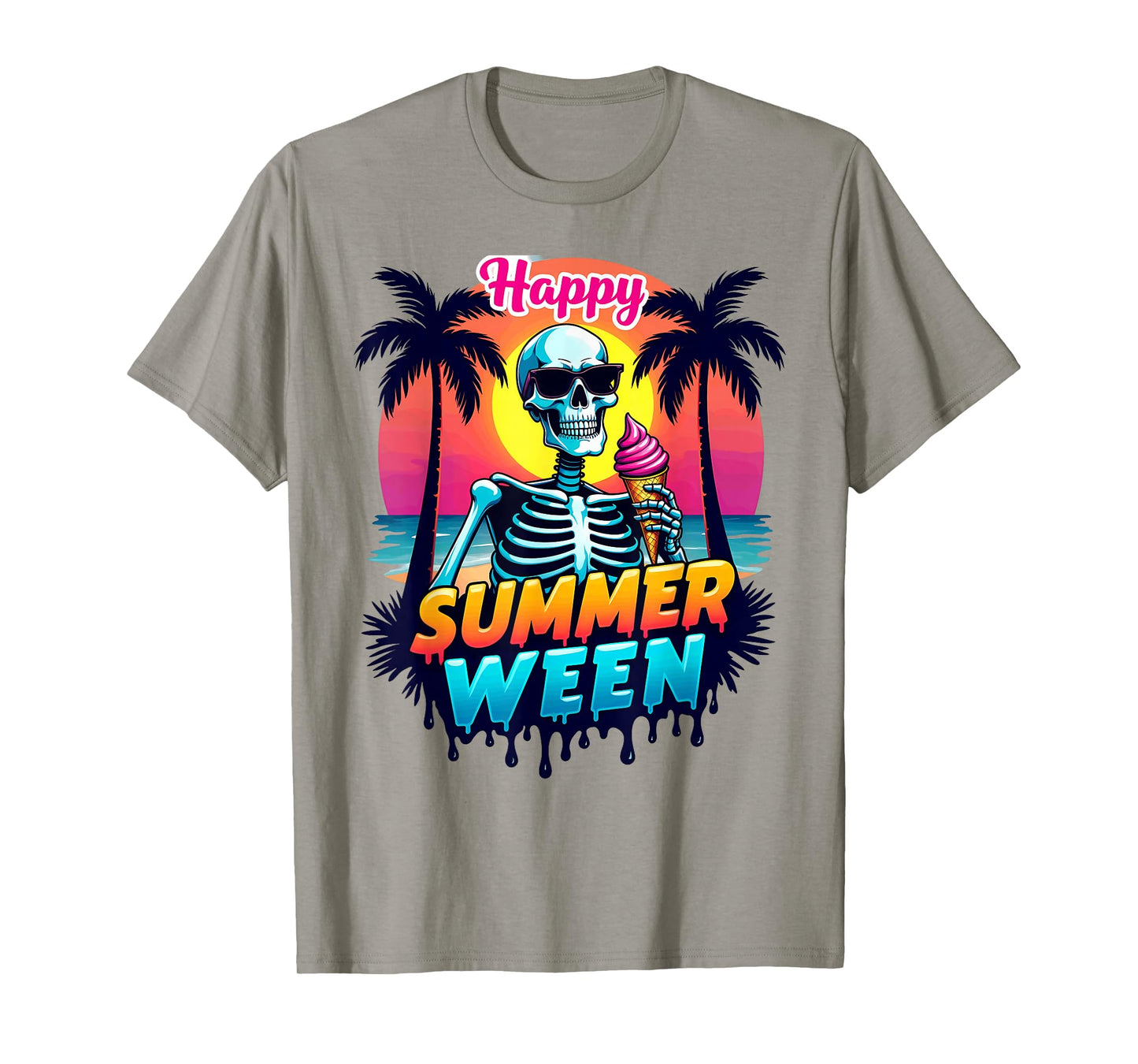 Summer Vacation Tropical Beach Skeleton Happy Summerween T-Shirt