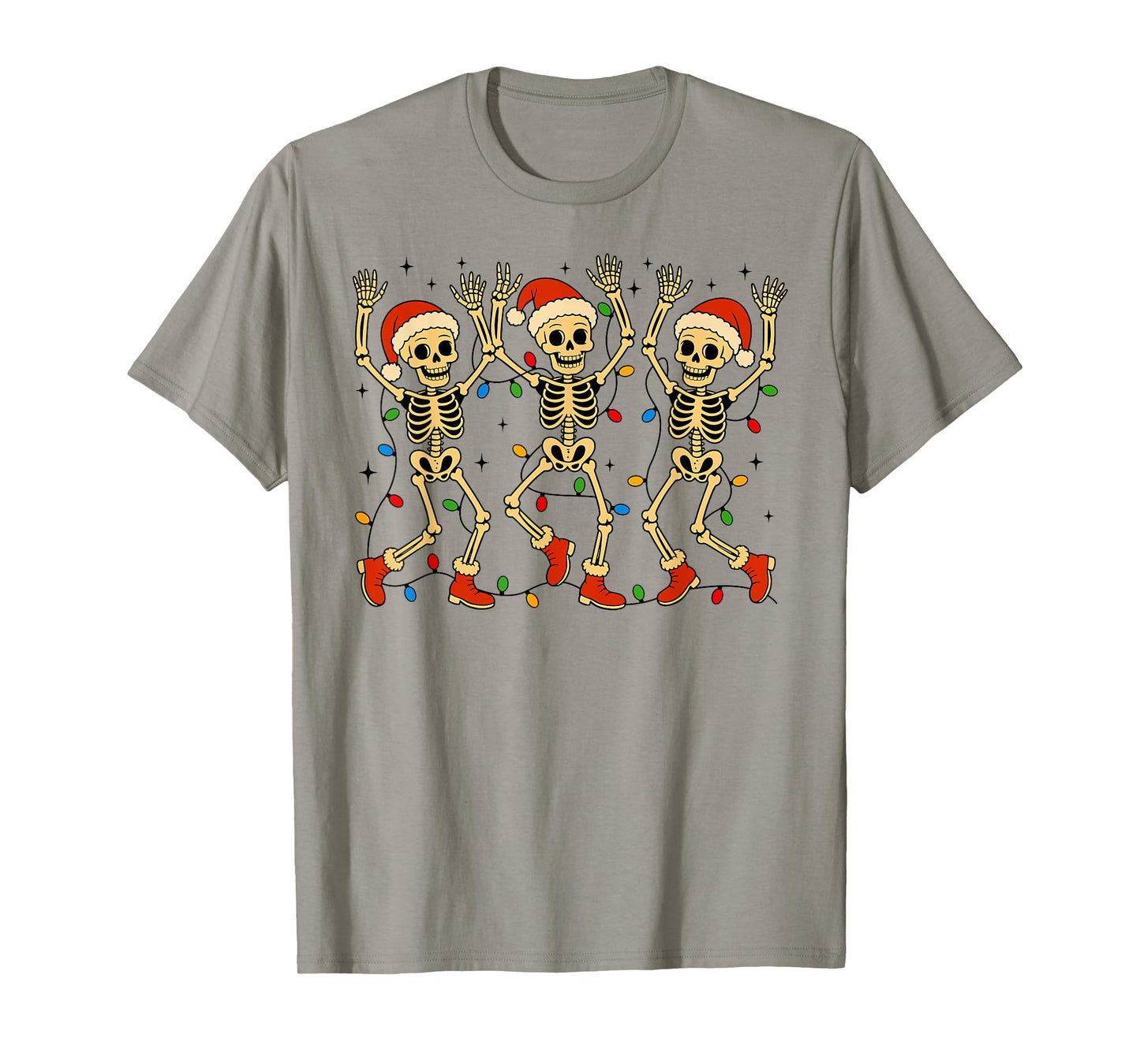 Funny Christmas Dancing Skeletons with Santa Hat Xmas Lights T-Shirt