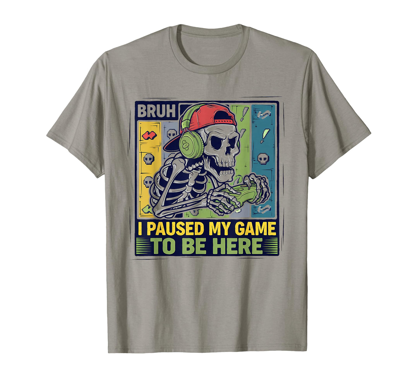 Bruh I Paused My Game Funny Skeleton Halloween Youths Boys T-Shirt