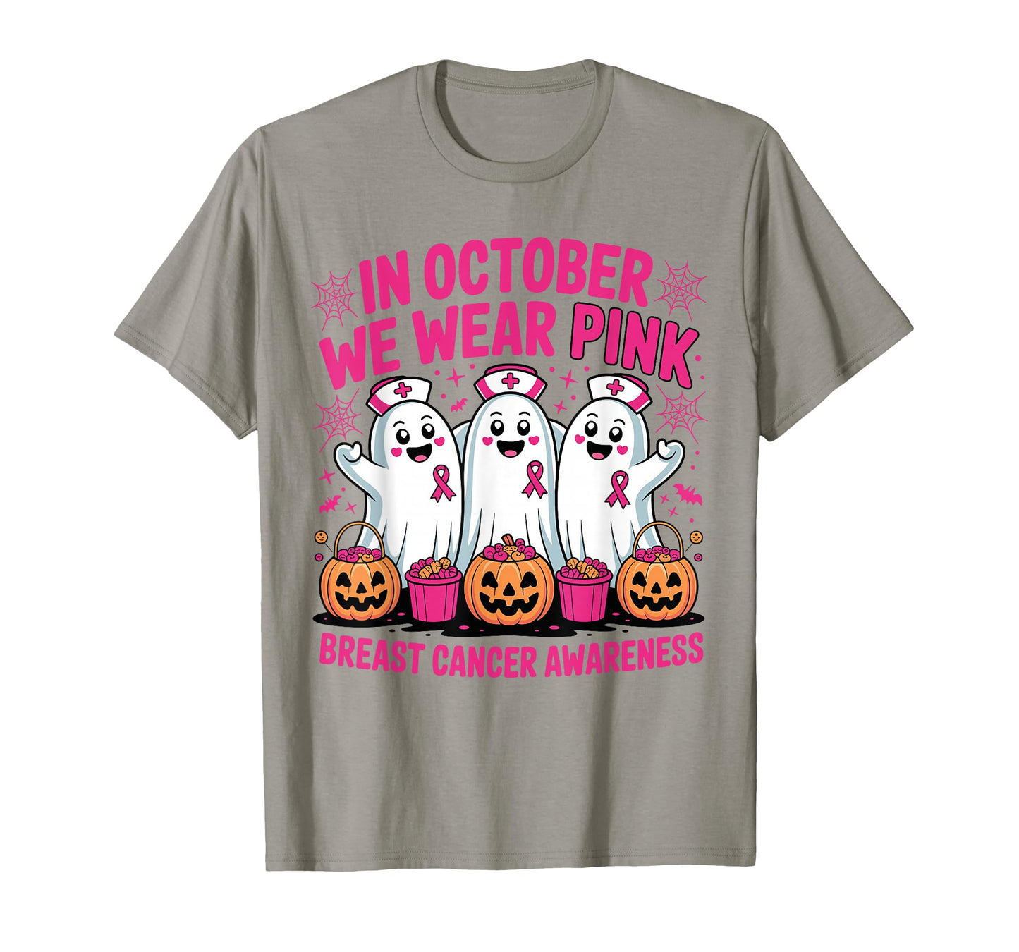 in October We Wear Pink Nurse Breast Cancer Halloween T-Shirt