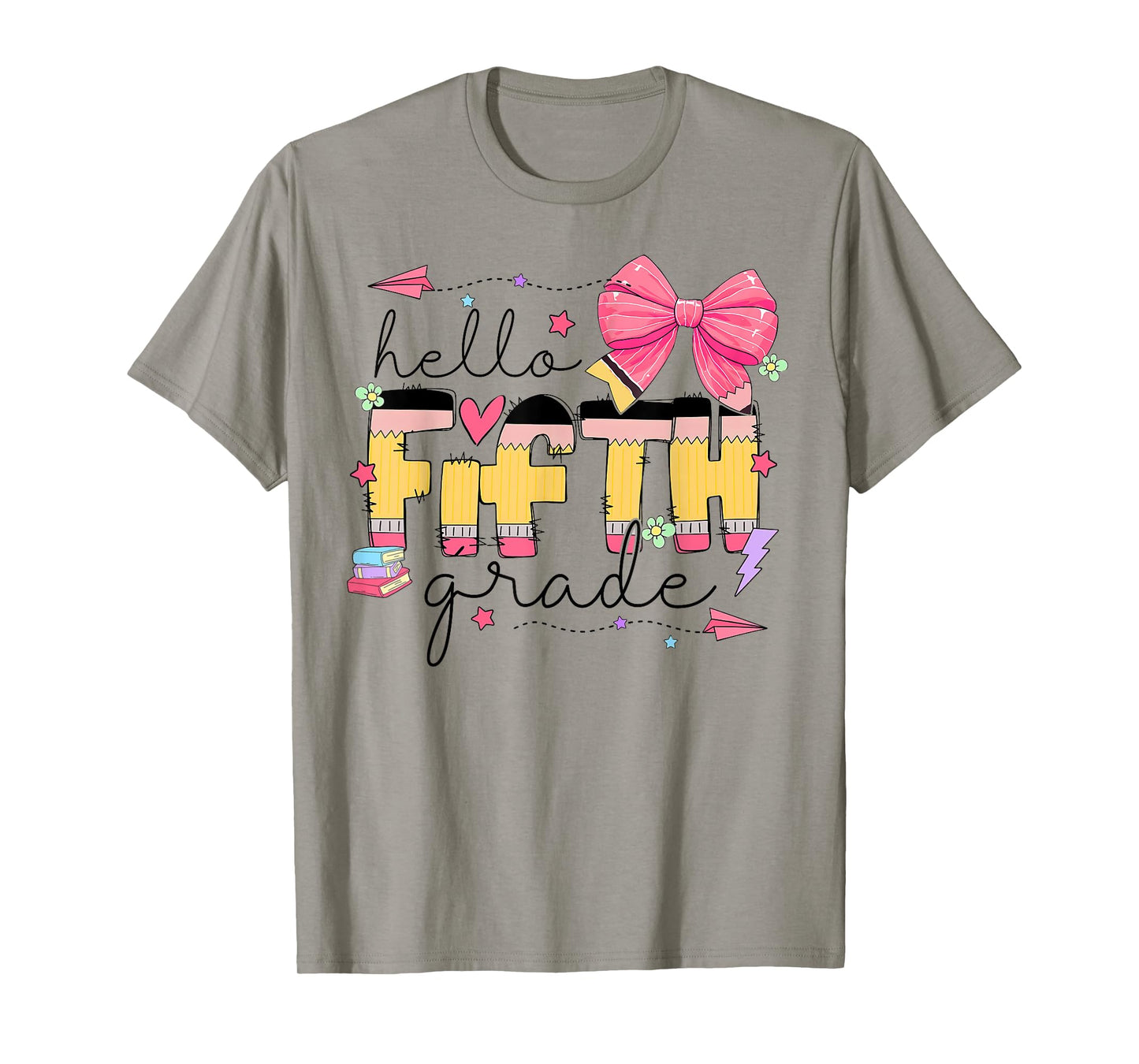 Back To School Hello Fifth Grade Teacher Coquette Pencil Bow T-Shirt