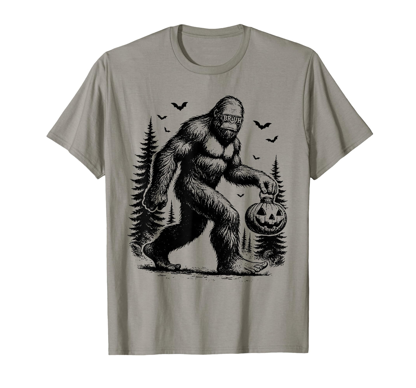 Bruh Spooky Halloween Bigfoot Pumpkin Costume Men Women T-Shirt