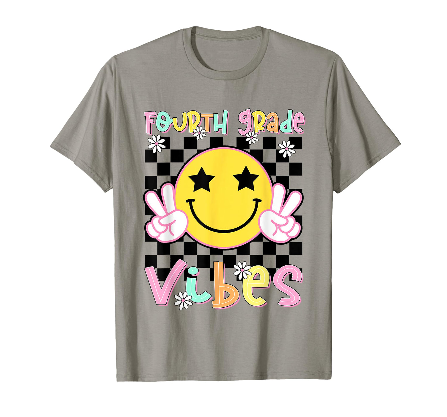 Fourth Grade Vibes Groovy Smile Face Back To School Girl Kid T-Shirt