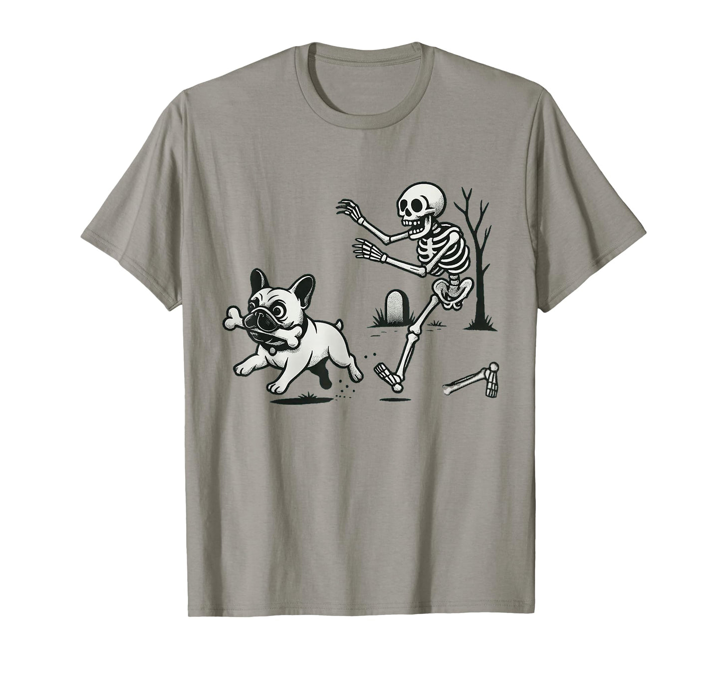 Funny Halloween French Bulldog Skeleton Spooky Season Retro T-Shirt