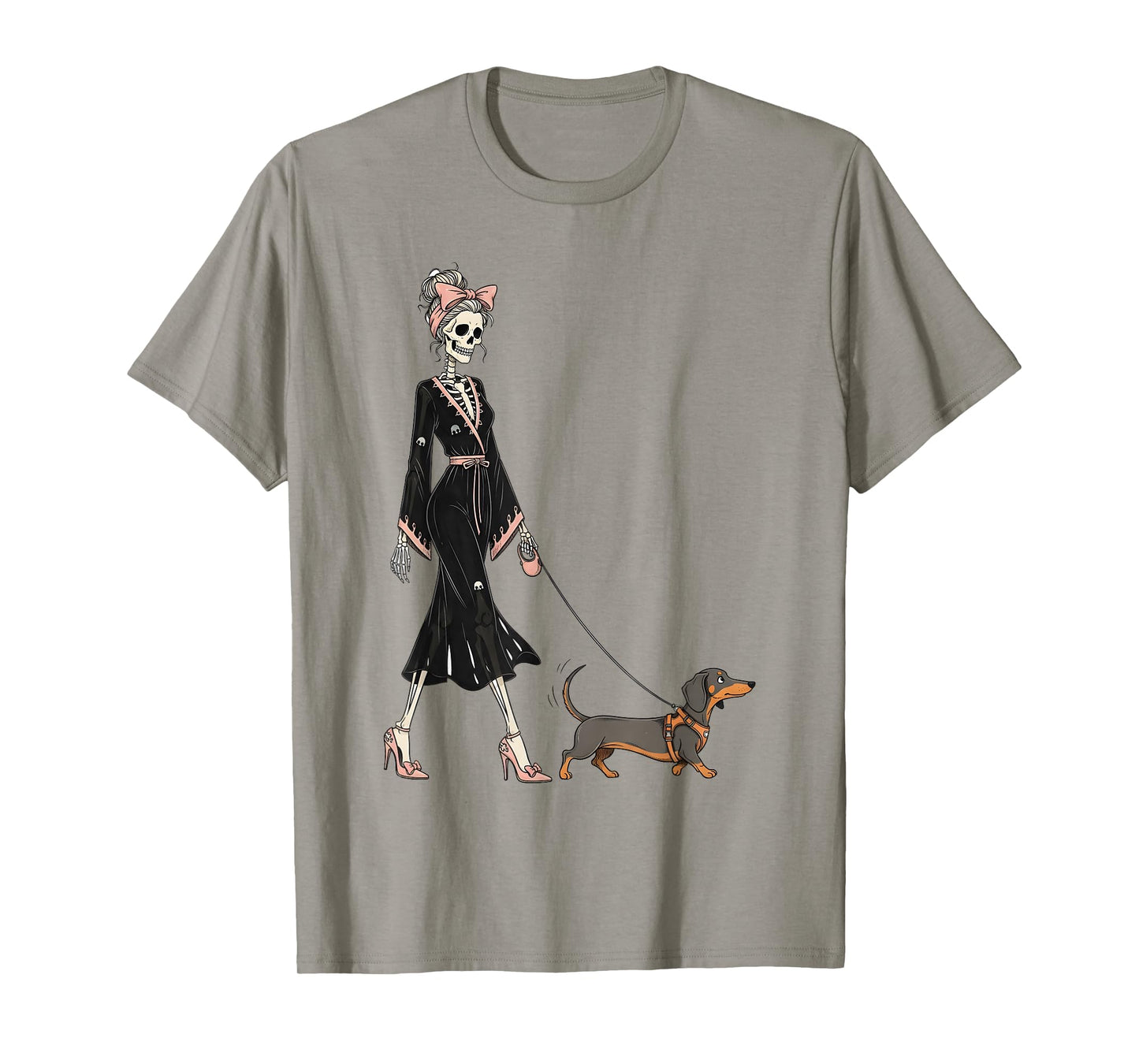 Skeleton Dachshund Dog Walking Halloween Women T-Shirt