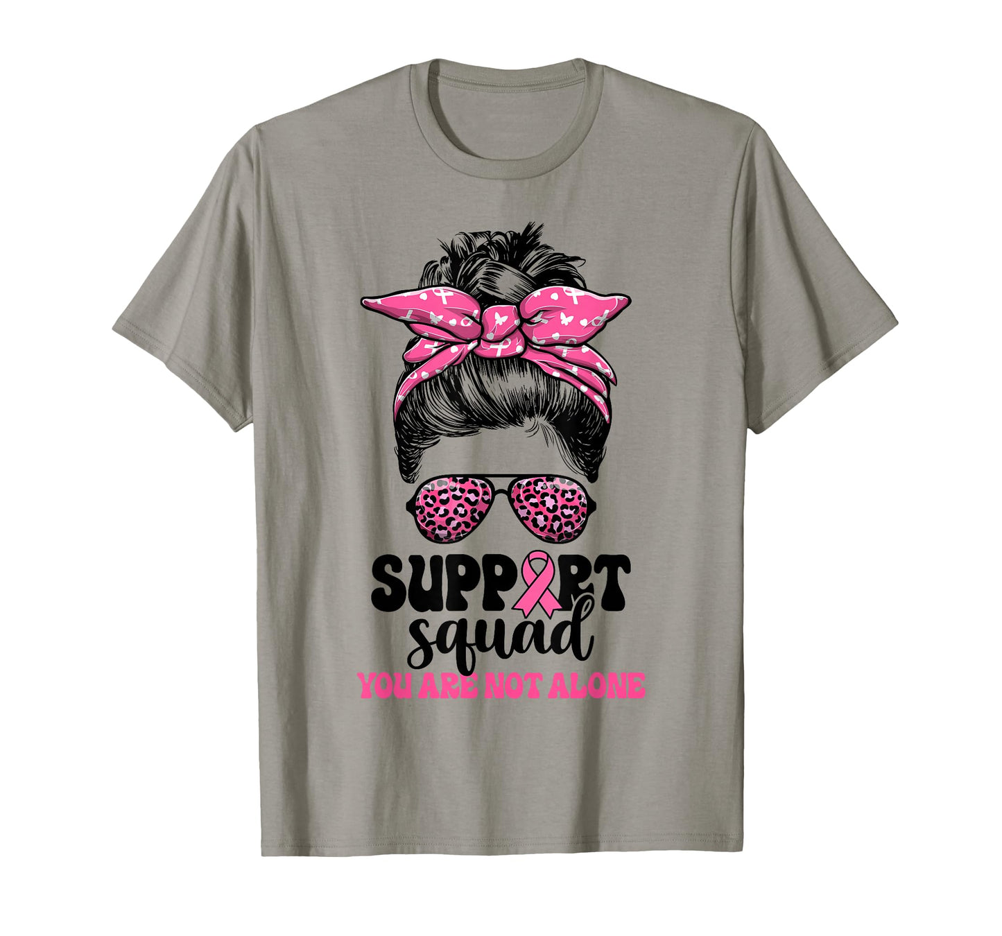 Support Squad Messy Bun Pink Warrior Breast Cancer Awareness T-Shirt