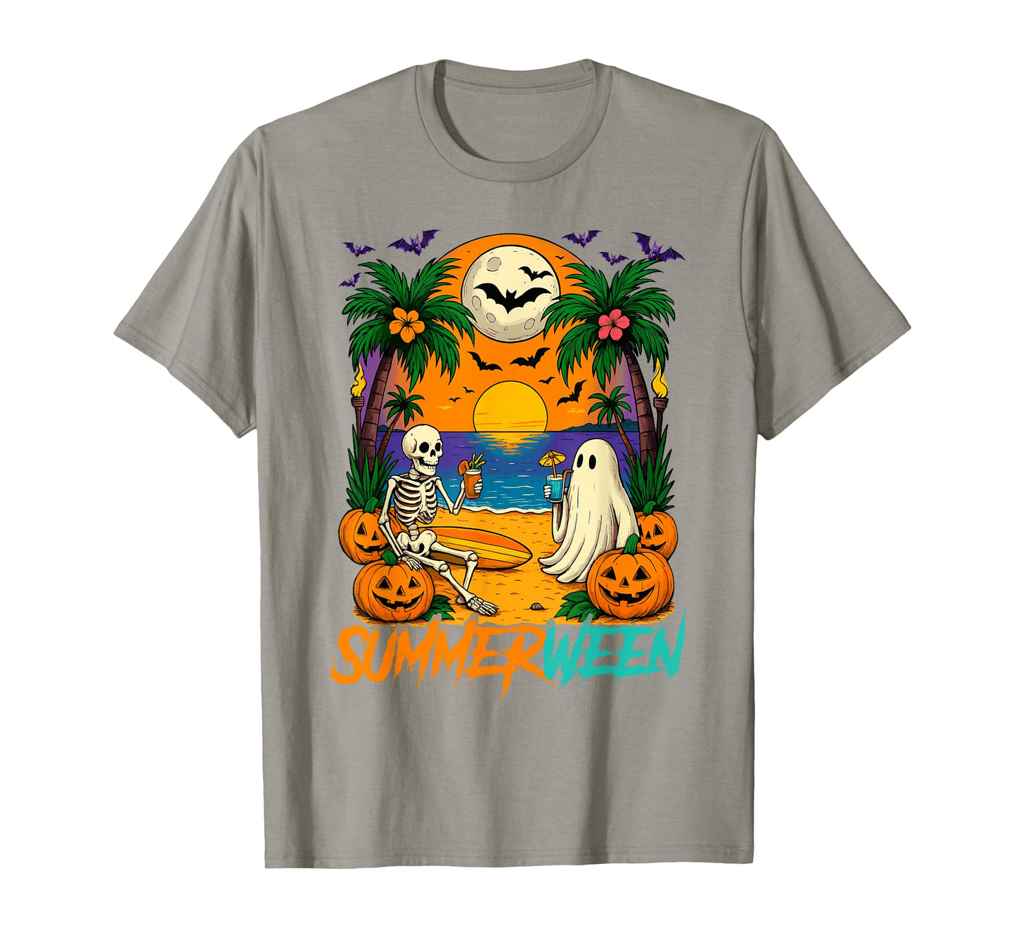 Summerween Ghost & Skeleton Halloween Summer Beach Vacation T-Shirt