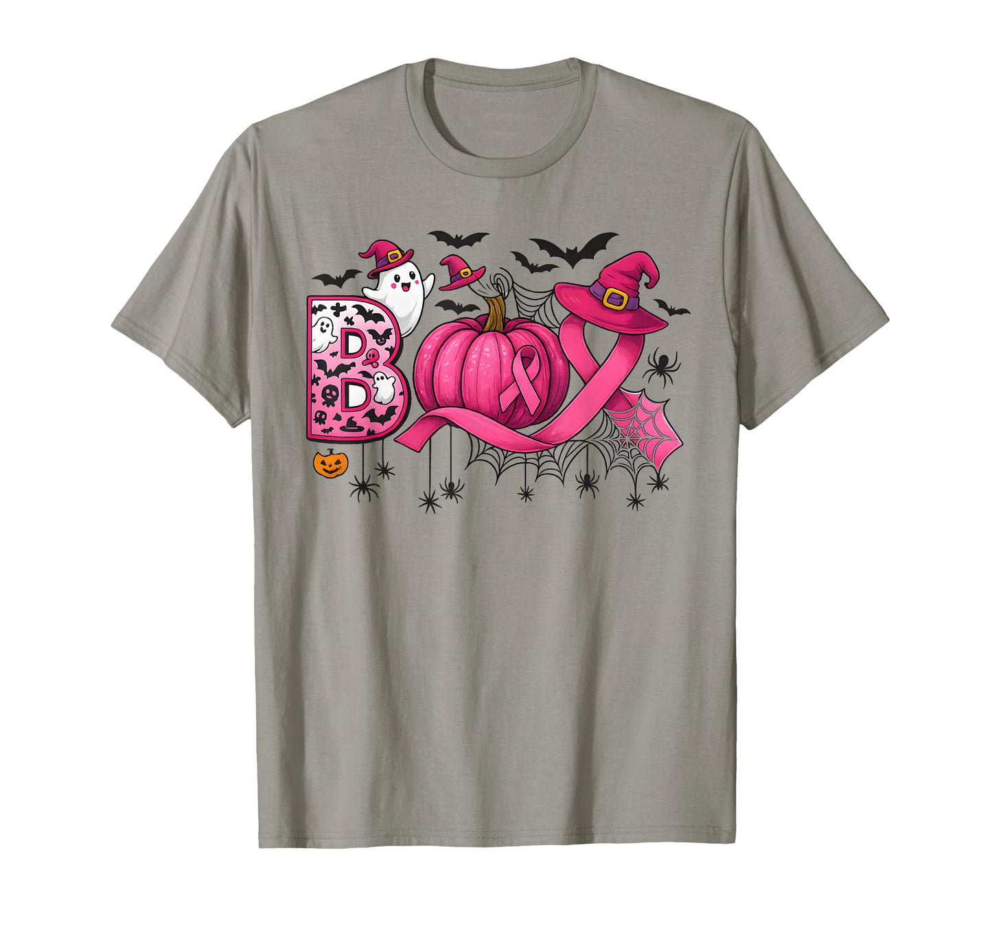 Boo Halloween Pumpkin Pink Ribbon Witch Breast Cancer T-Shirt