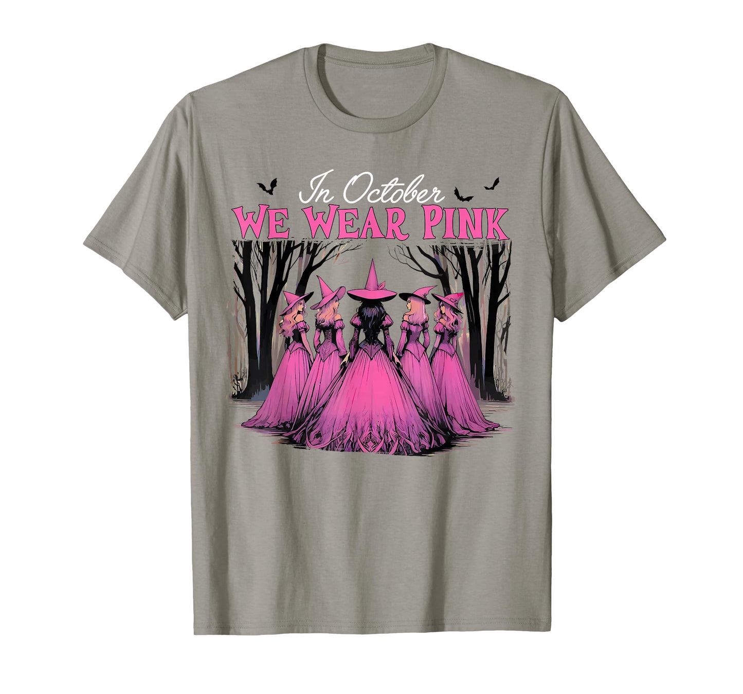 In October We Wear Pink Witch Halloween Breast Cancer Women T-Shirt