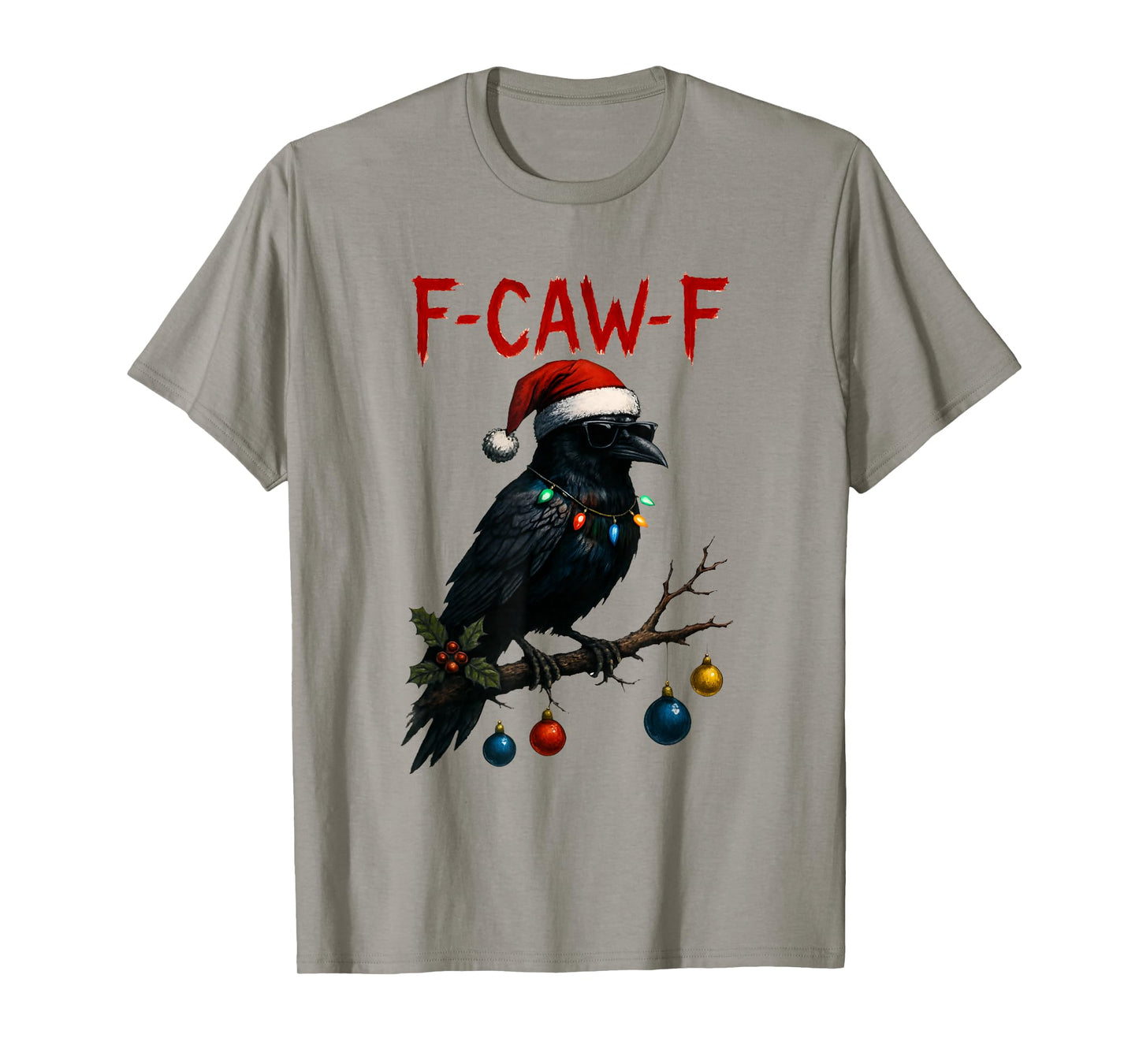 Black Crow F-Caw-F Funny Retro Christmas Lights Santa Hat T-Shirt