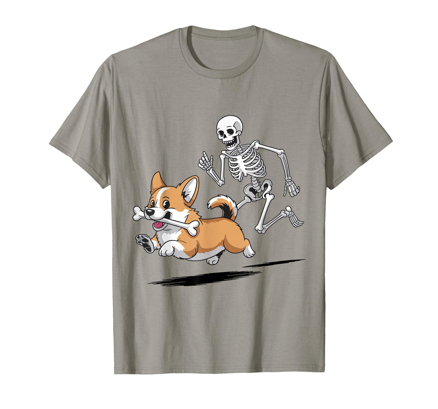 Funny Skeleton Chasing Corgi Halloween for Dog Mom Pet Lover T-Shirt