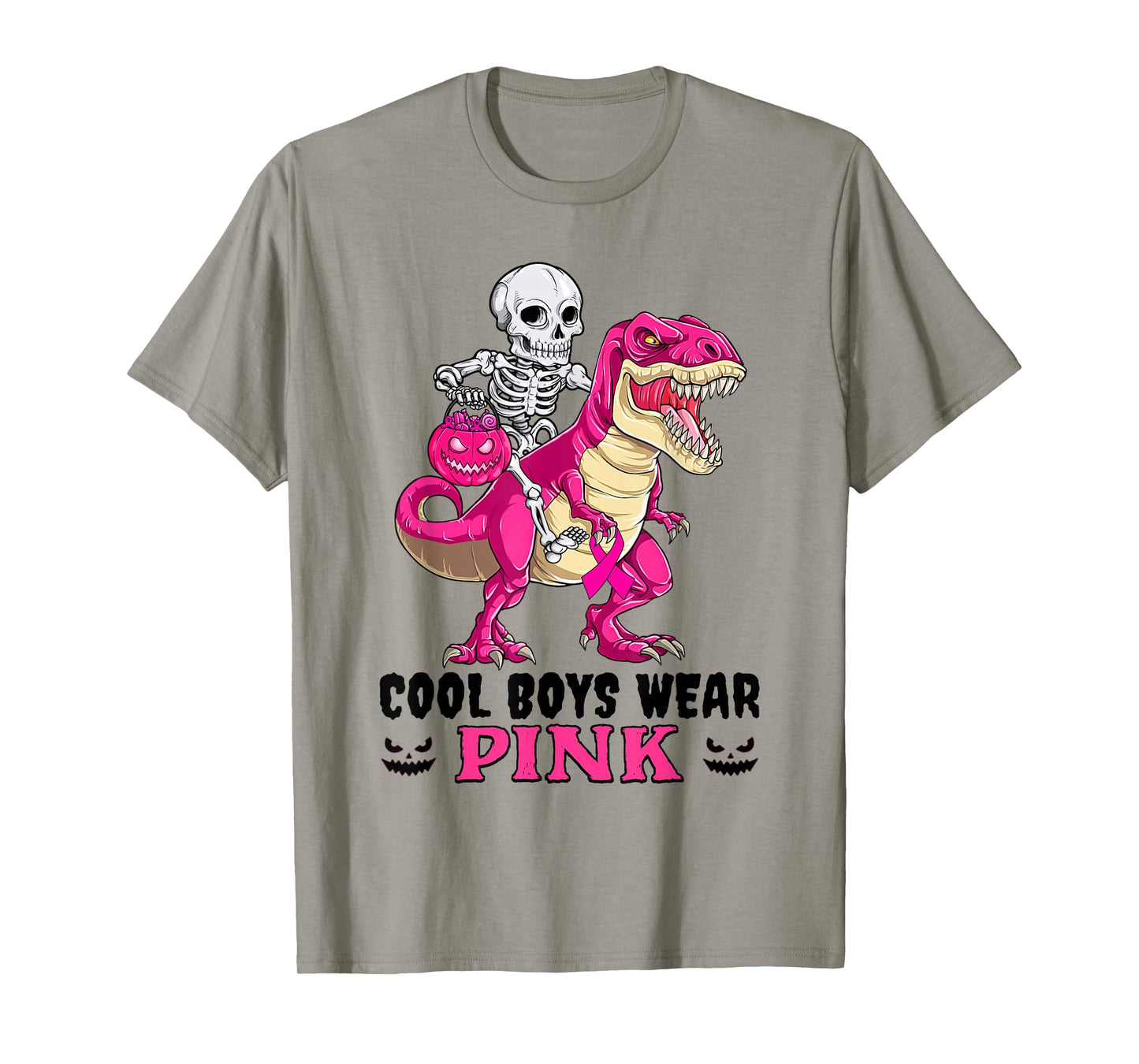 Halloween Skeleton and Dinosaur Cool Boys Wear Pink T-Shirt