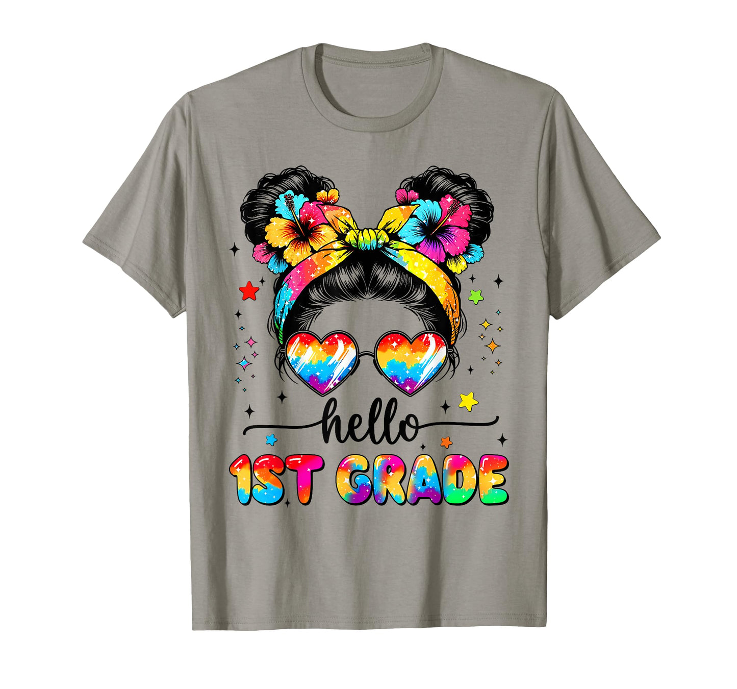 Hello 1st Grade Messy Bun First Day Of School Outfits Girls T-Shirt
