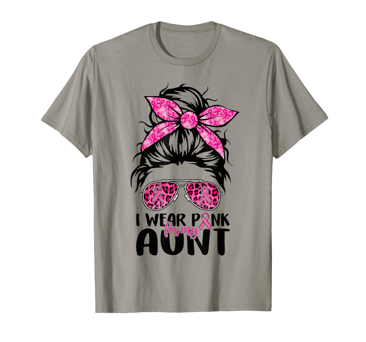 I Wear Pink For My Aunt Messy Bun Breast Cancer Support T-Shirt