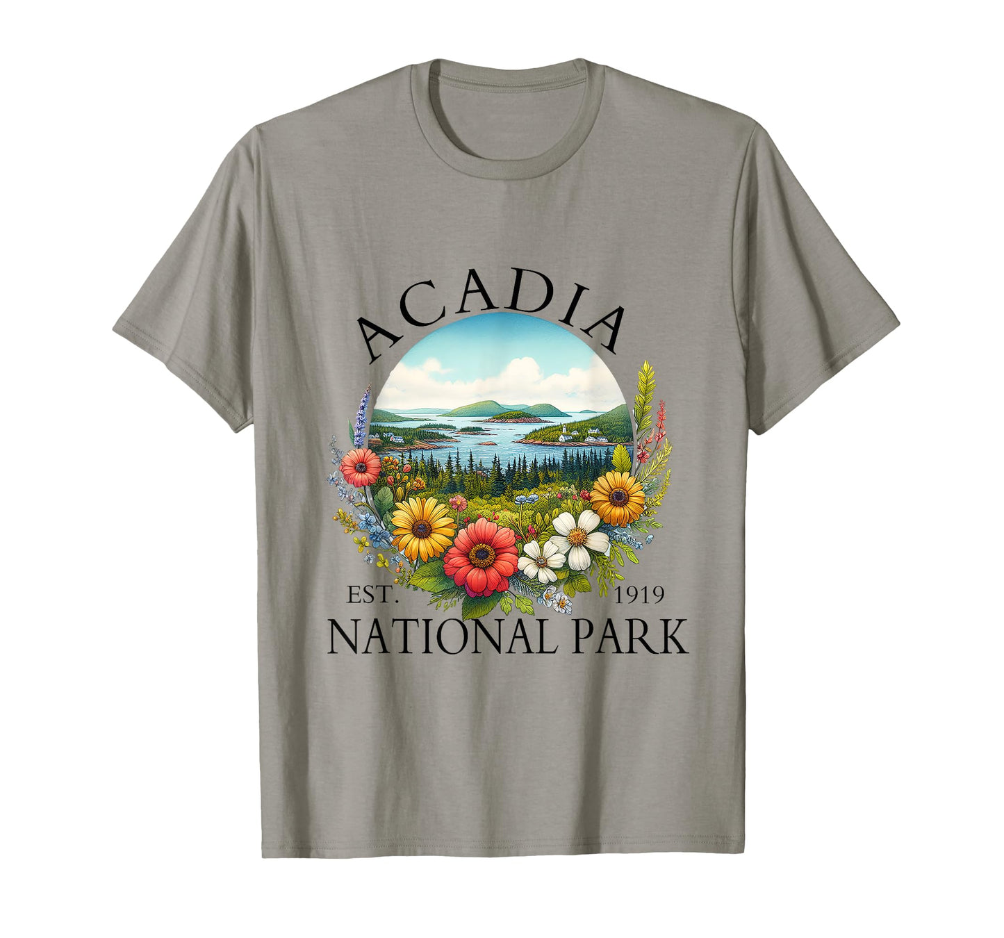 Retro Floral Acadia National Park Hiking Camping Outdoor T-Shirt