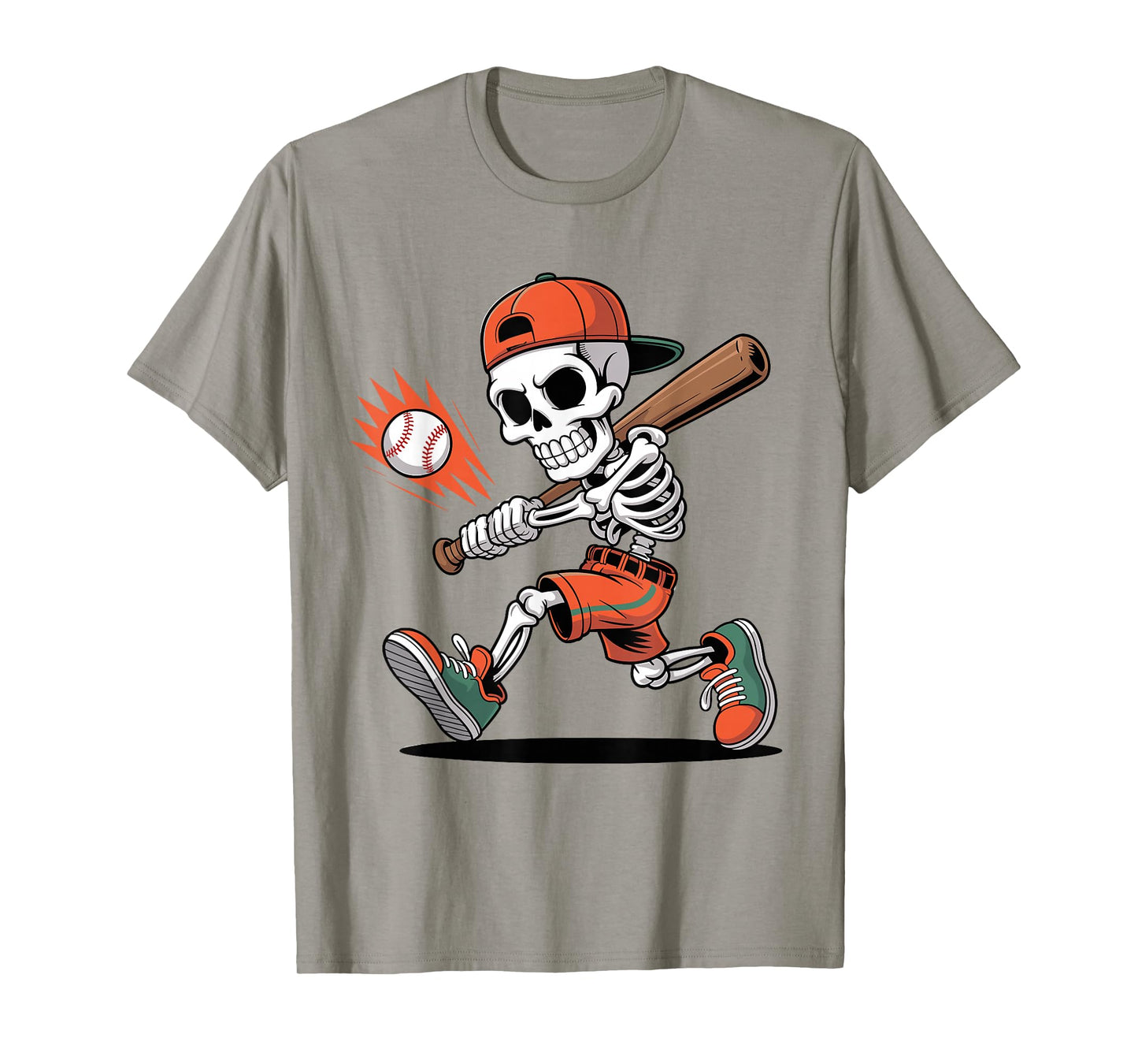 Funny Skeleton Batting Baseball Halloween Boys Men Kids T-Shirt