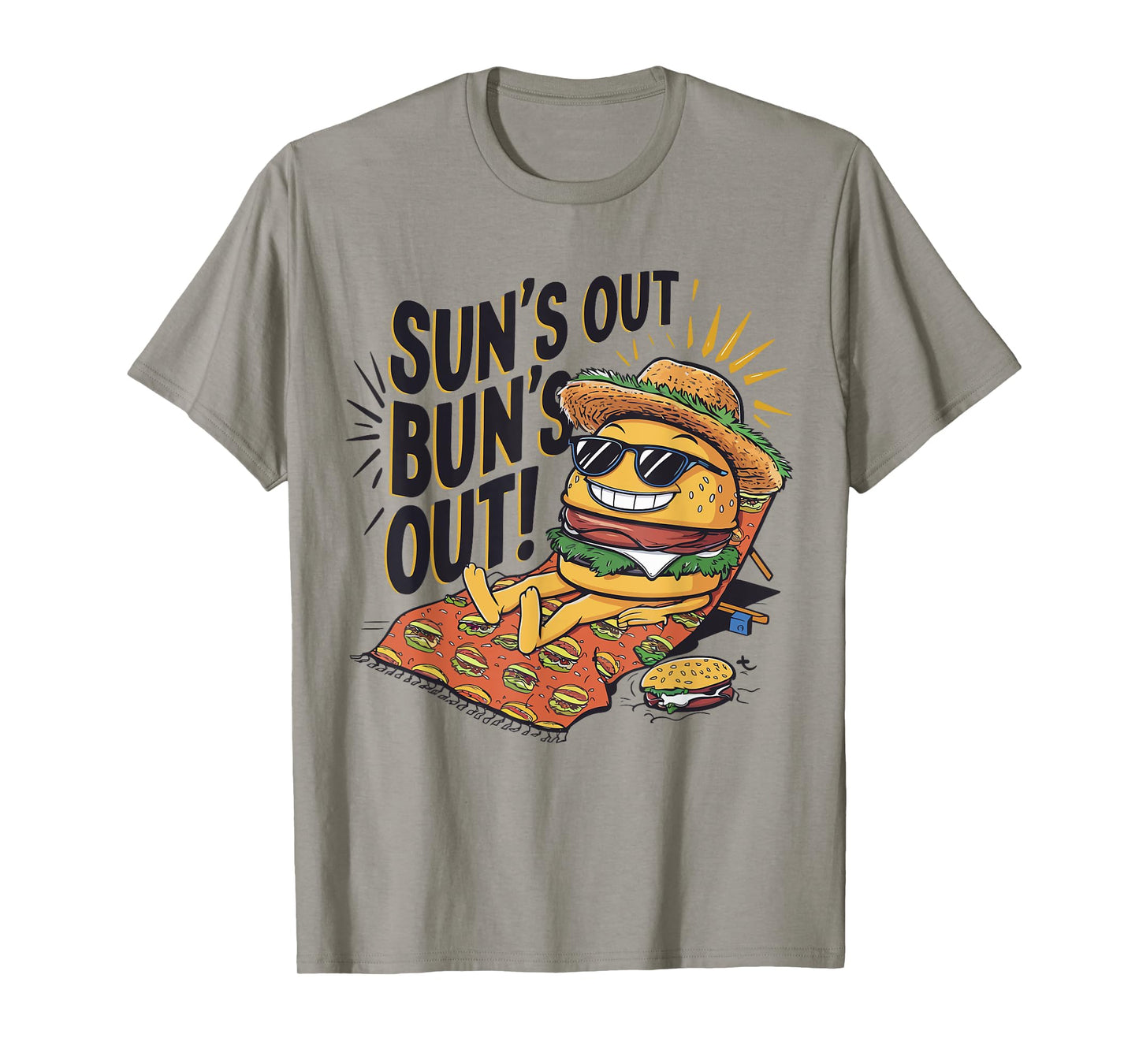 Sun's Out Bun's Out Funny Summer Cheeseburger Food Lover T-Shirt for Men Women