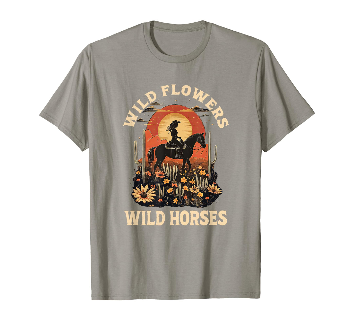Western Cowgirl Rides Wild Horse Wild Flowers Wild Horses T-Shirt