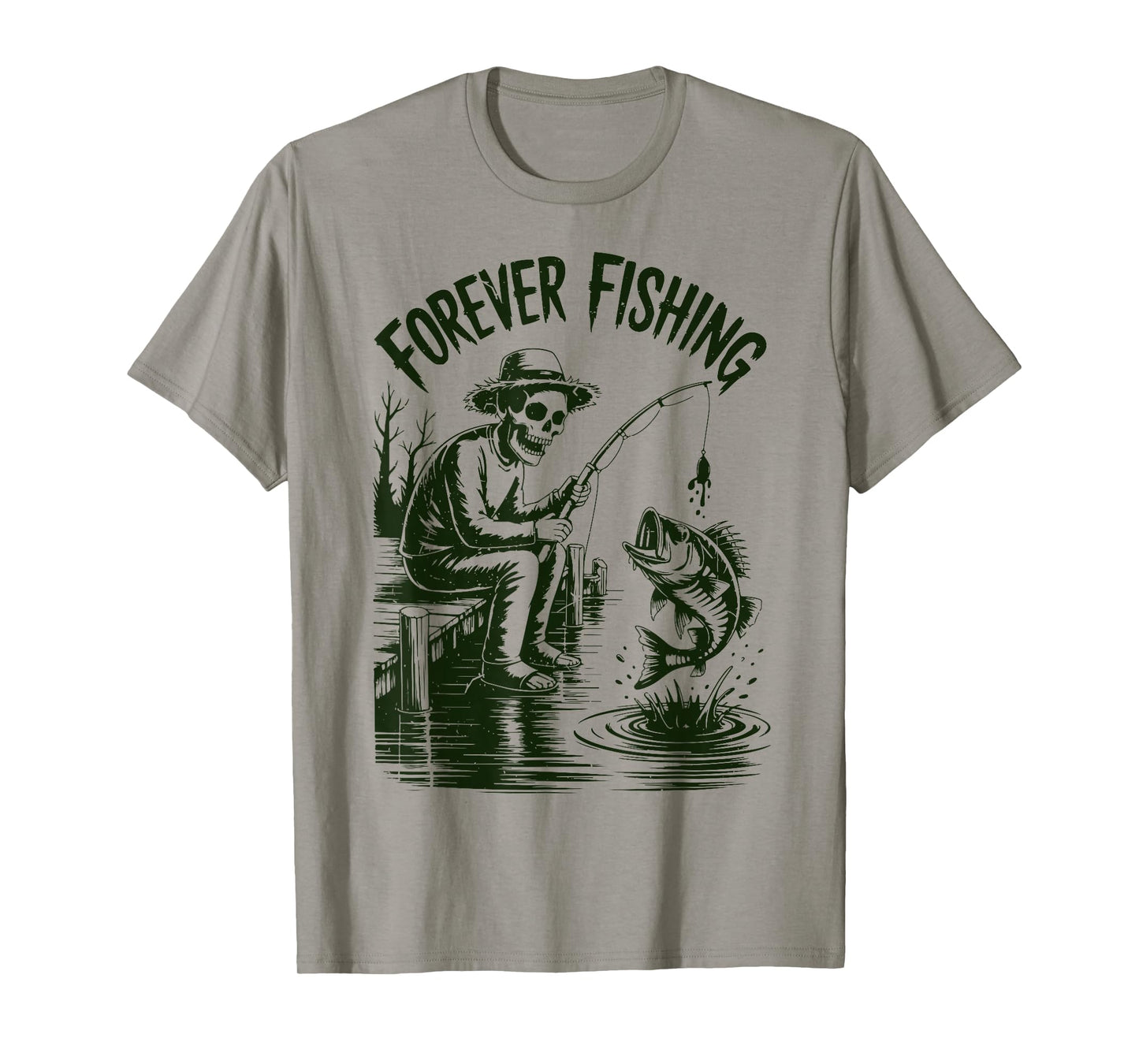 Skeleton Forever Fishing Halloween Bass Fish Funny Fisherman T-Shirt