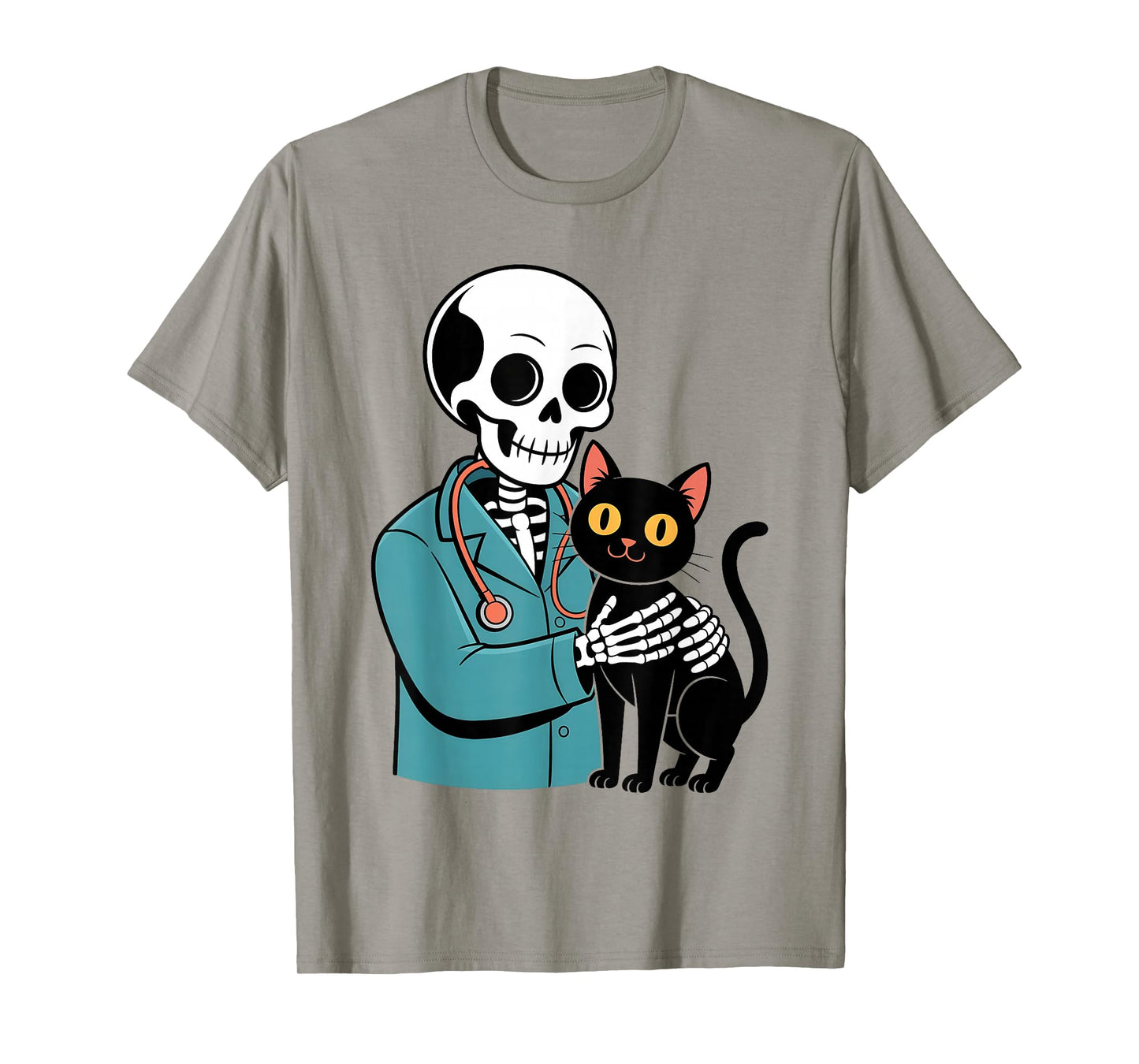 Skeleton Hugging Cat Funny Vet Cat Lover Halloween Men Women T-Shirt
