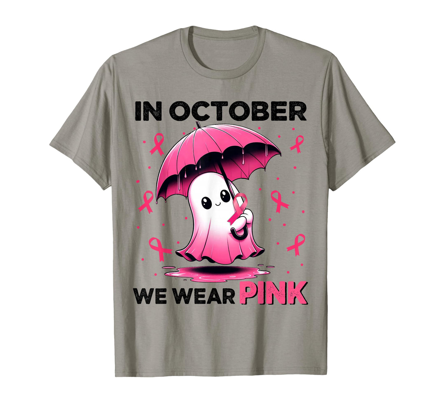 Cute Halloween Boo Ghost In October We Wear Pink Womens Pink T-Shirt