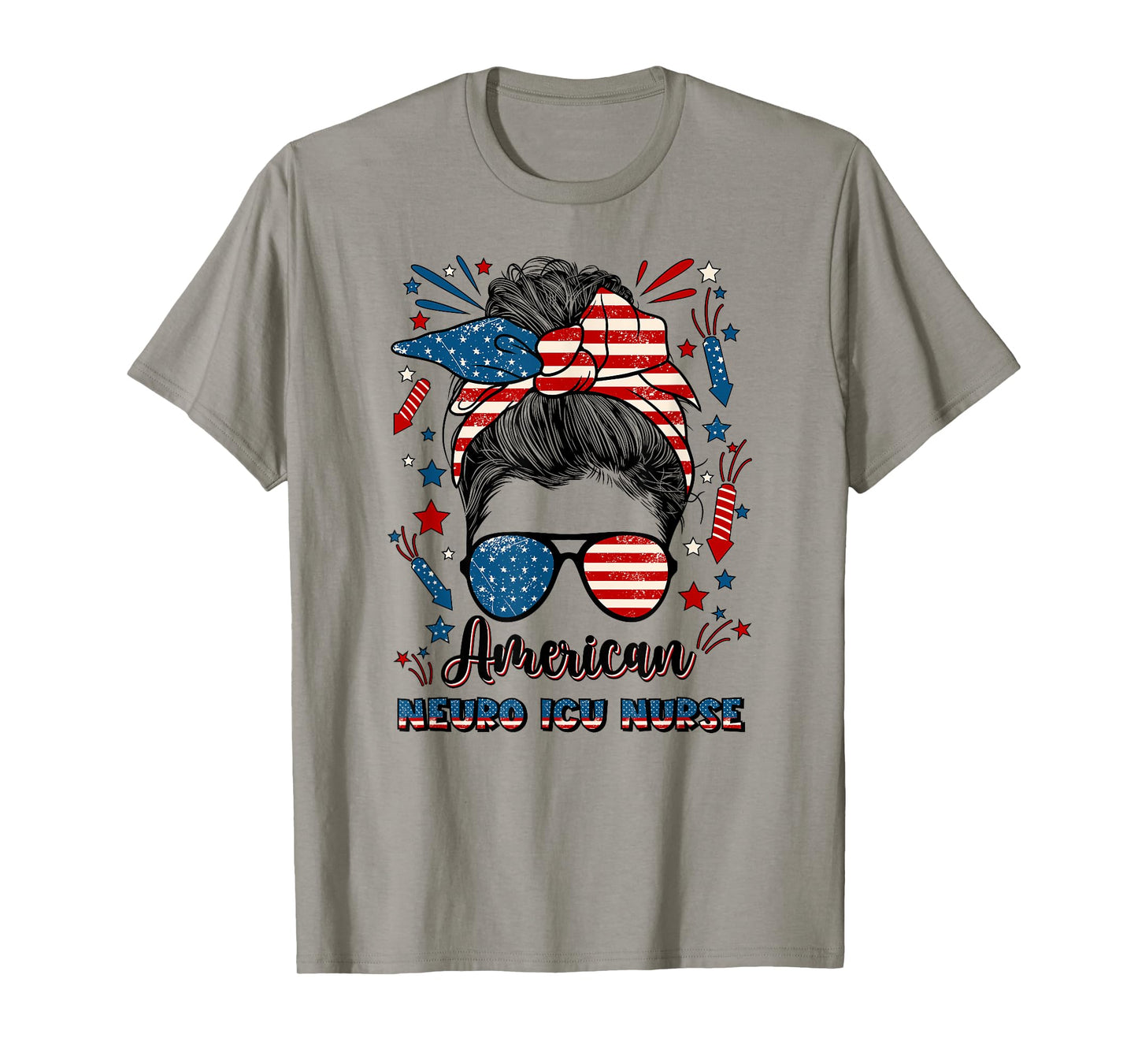 4th Of July Neuro ICU Nurse American Flag Neuro ICU Nursing T-Shirt for Women Men