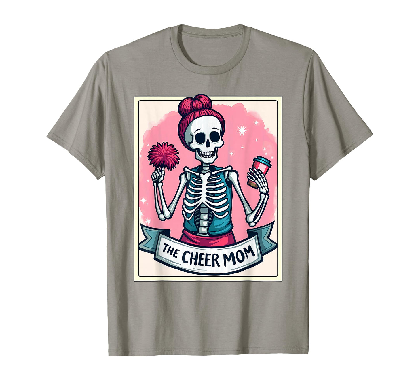 Tarot Card Cheerleader The Cheer Mom Messy Bun Skeleton T-Shirt