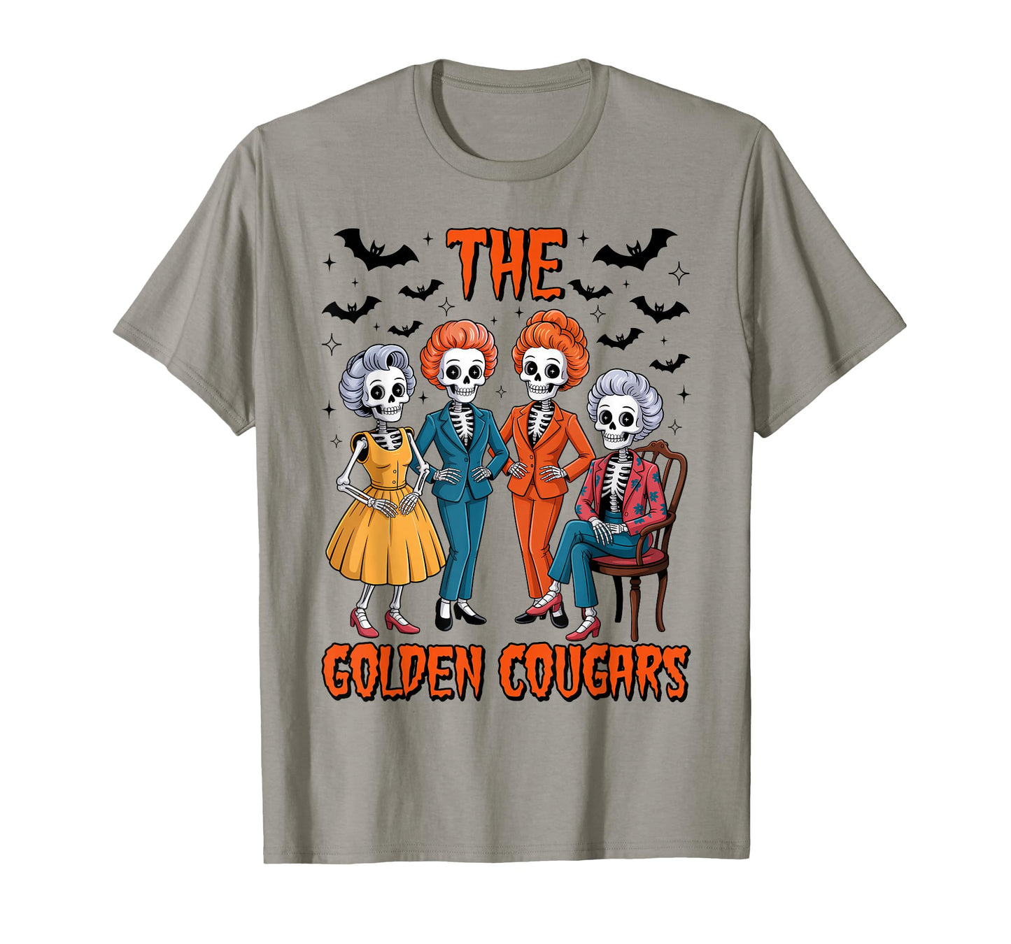 The Golden Cougars Funny 90s Halloween Spooky Skeletons T-Shirt