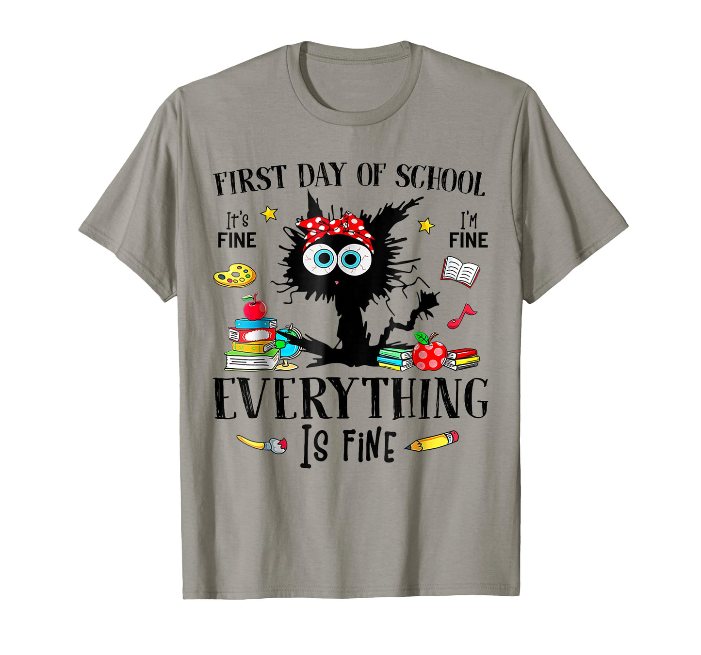 First Day Of School Back To School Teacher & Kids Funny Cat T-Shirt