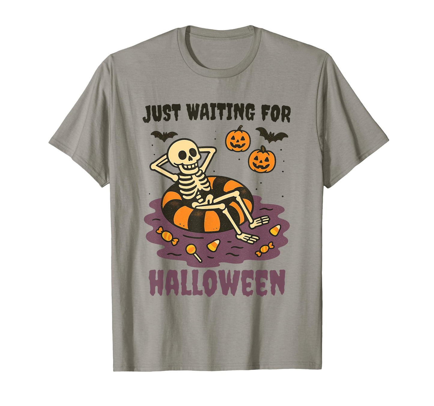Just Waiting for Halloween Funny Skeleton Spooky Summerween T-Shirt