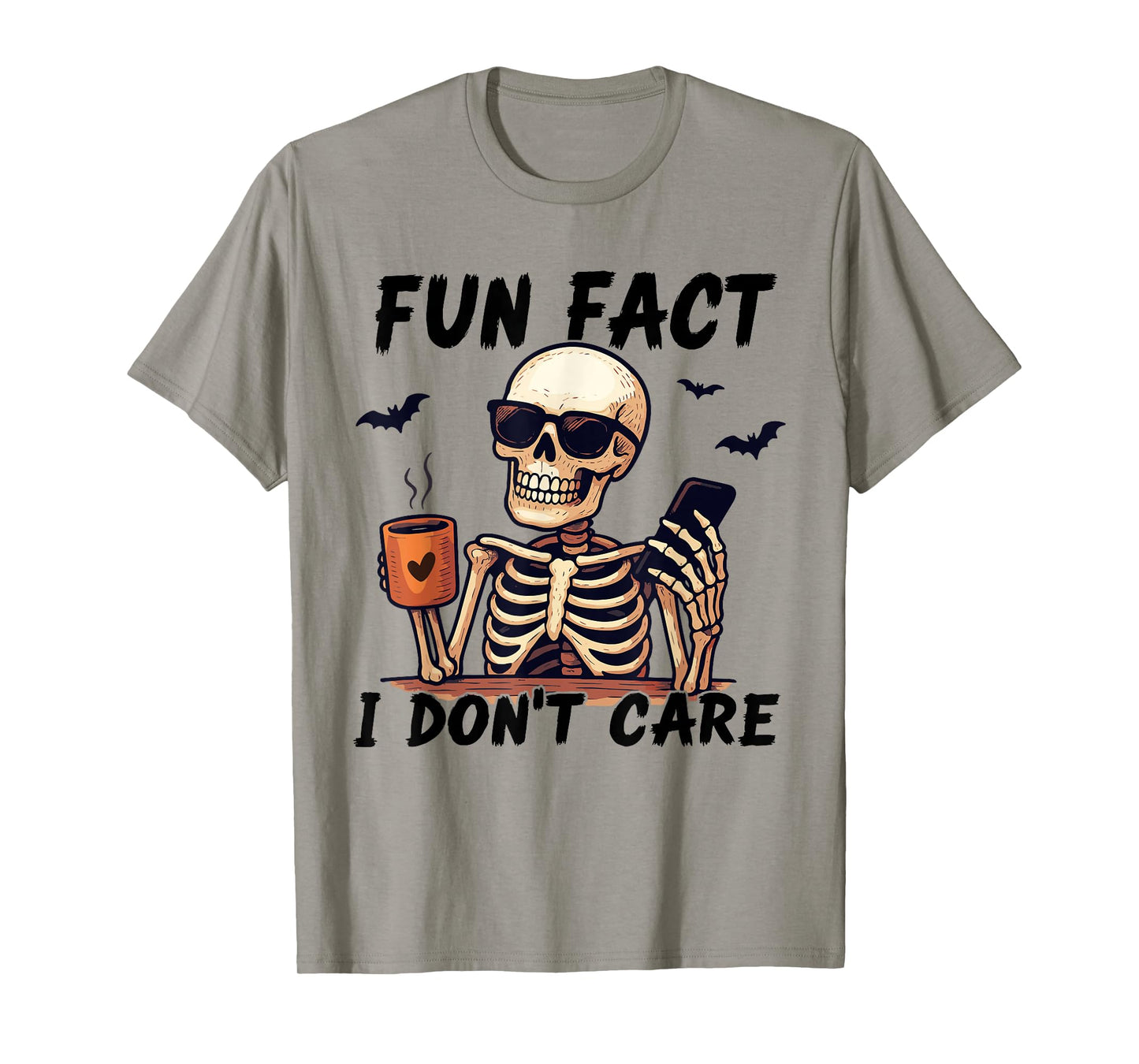 Fun Fact I Don't Care Spooky Skeleton Drinking Coffee Womens T-Shirt