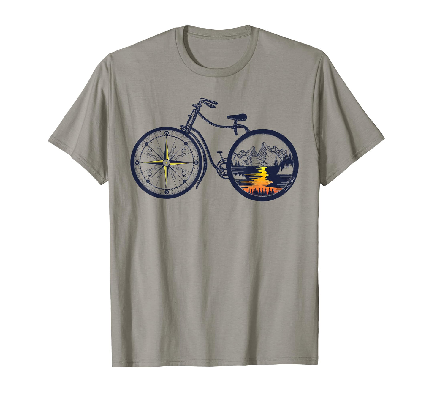 Retro Bicycle with Compass and Mountains - Cycling T-Shirt