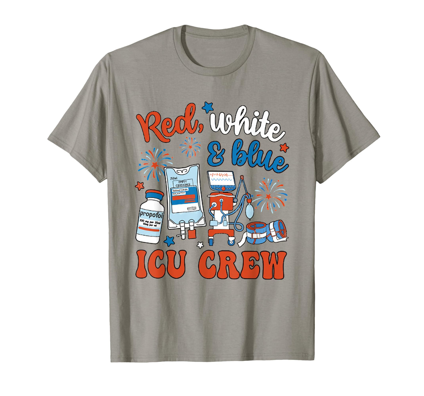 Red White Blue ICU Crew 4th July Intensive Care Unit Nursing T-Shirt