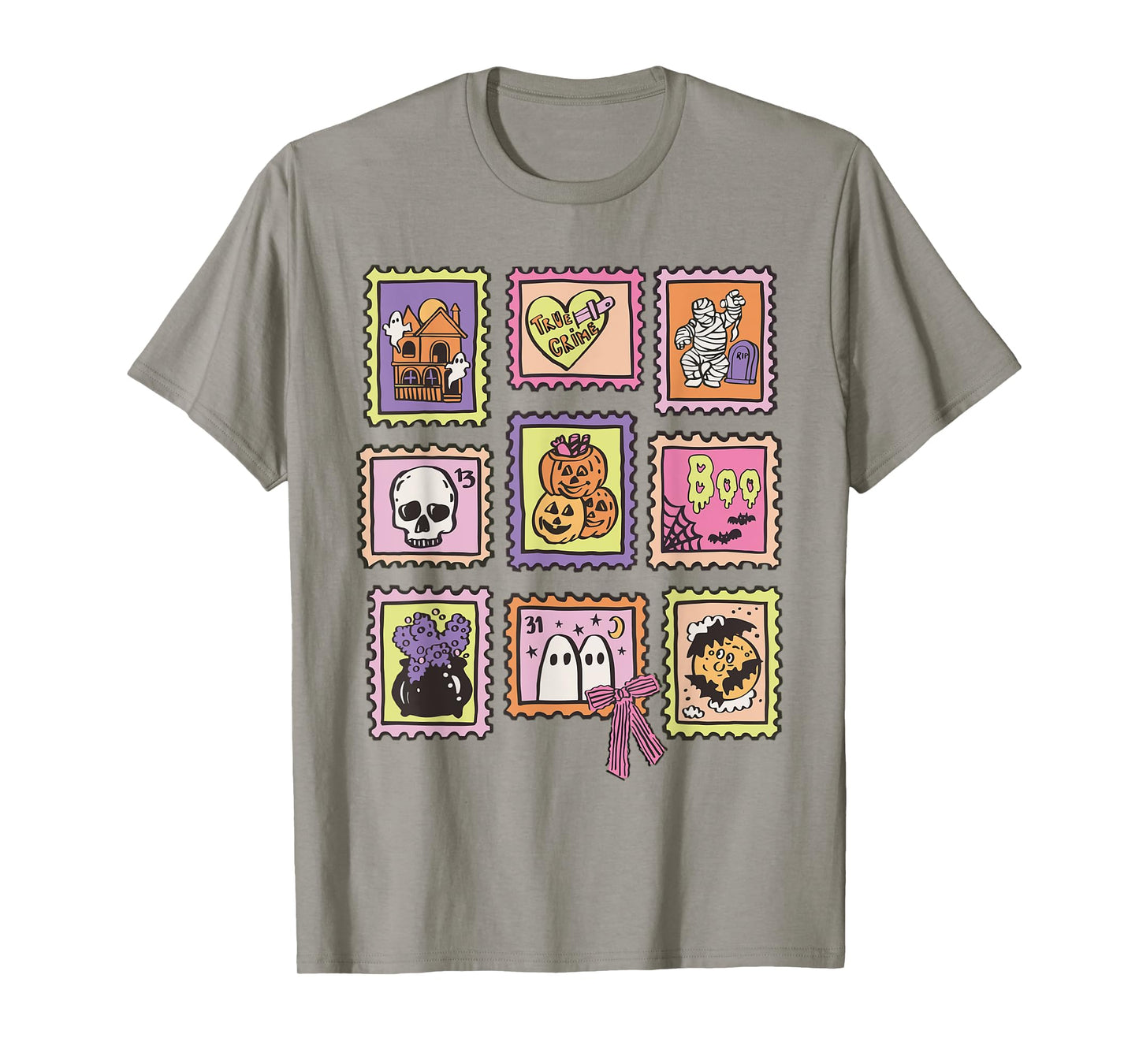Halloween Stamp Icons Funny Halloween Boo Ghost Skeleton T-Shirt