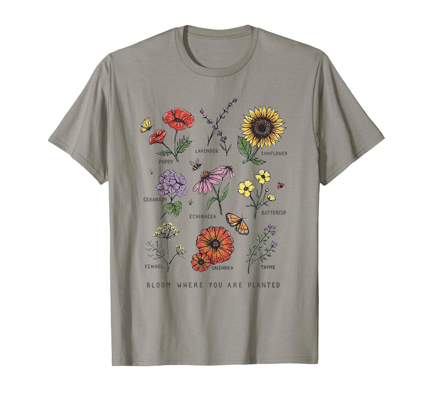 Garden Life Gift Tees Bloom Where You Are Planted Botanican Flowers Unisex Adult T-Shirt Blue Small Modern Classic Floral Short Sleeve