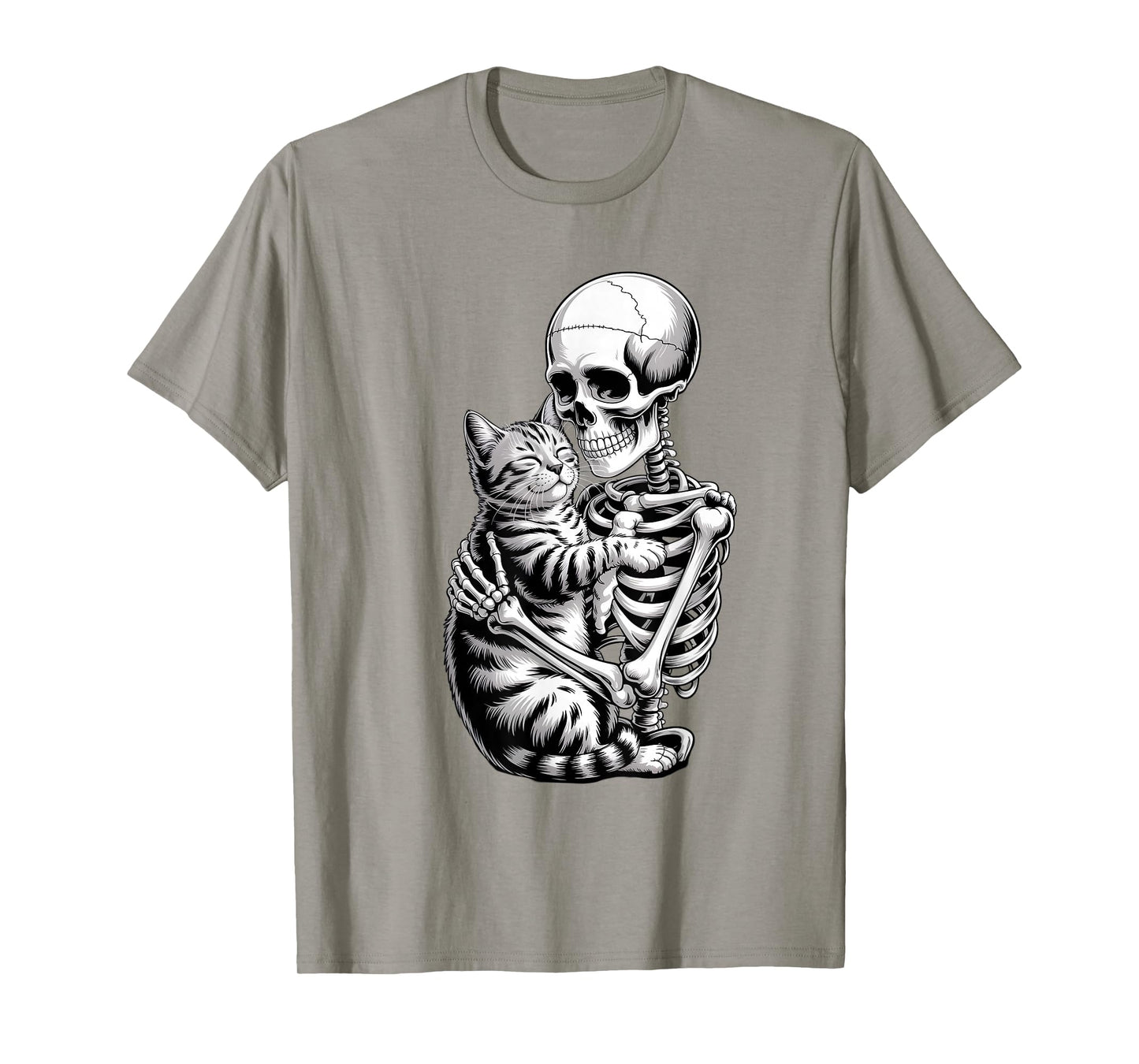 Skeleton Hugging Cat Halloween Cat T-Shirt