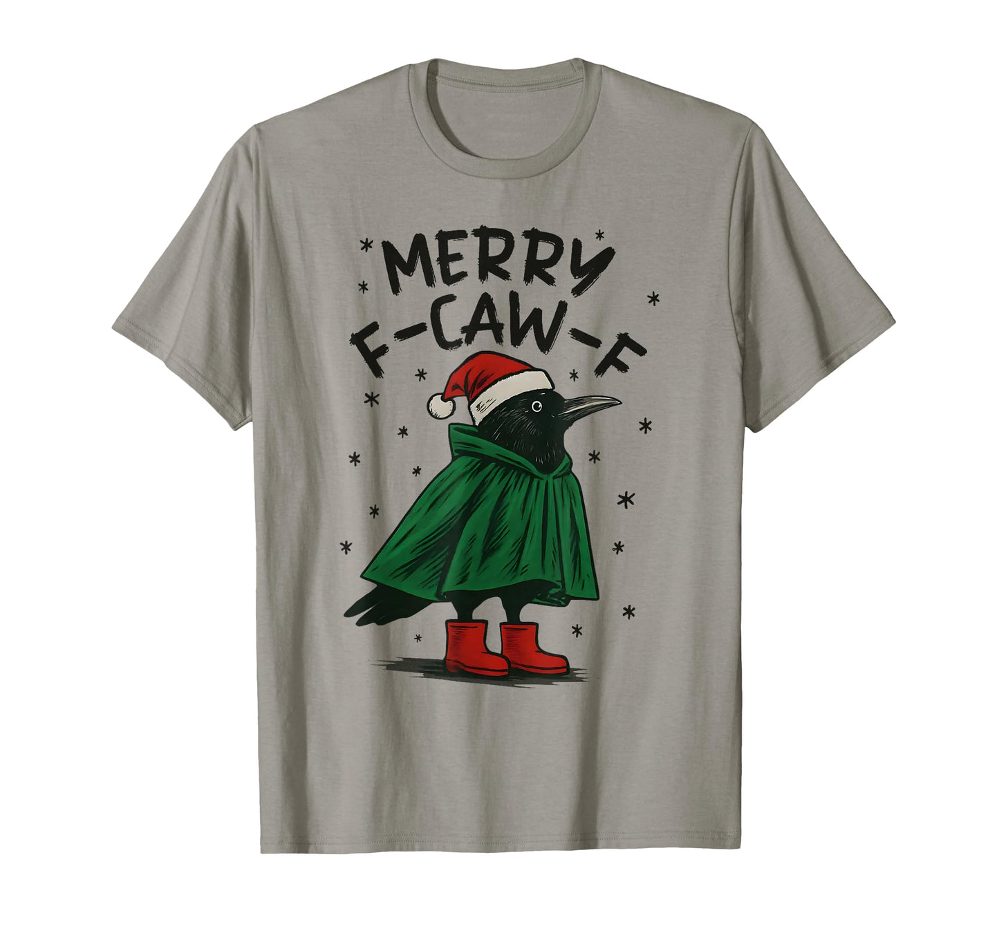 Funny Christmas F-Caw-F Holiday Cute Black Bird Santa Hat T-Shirt