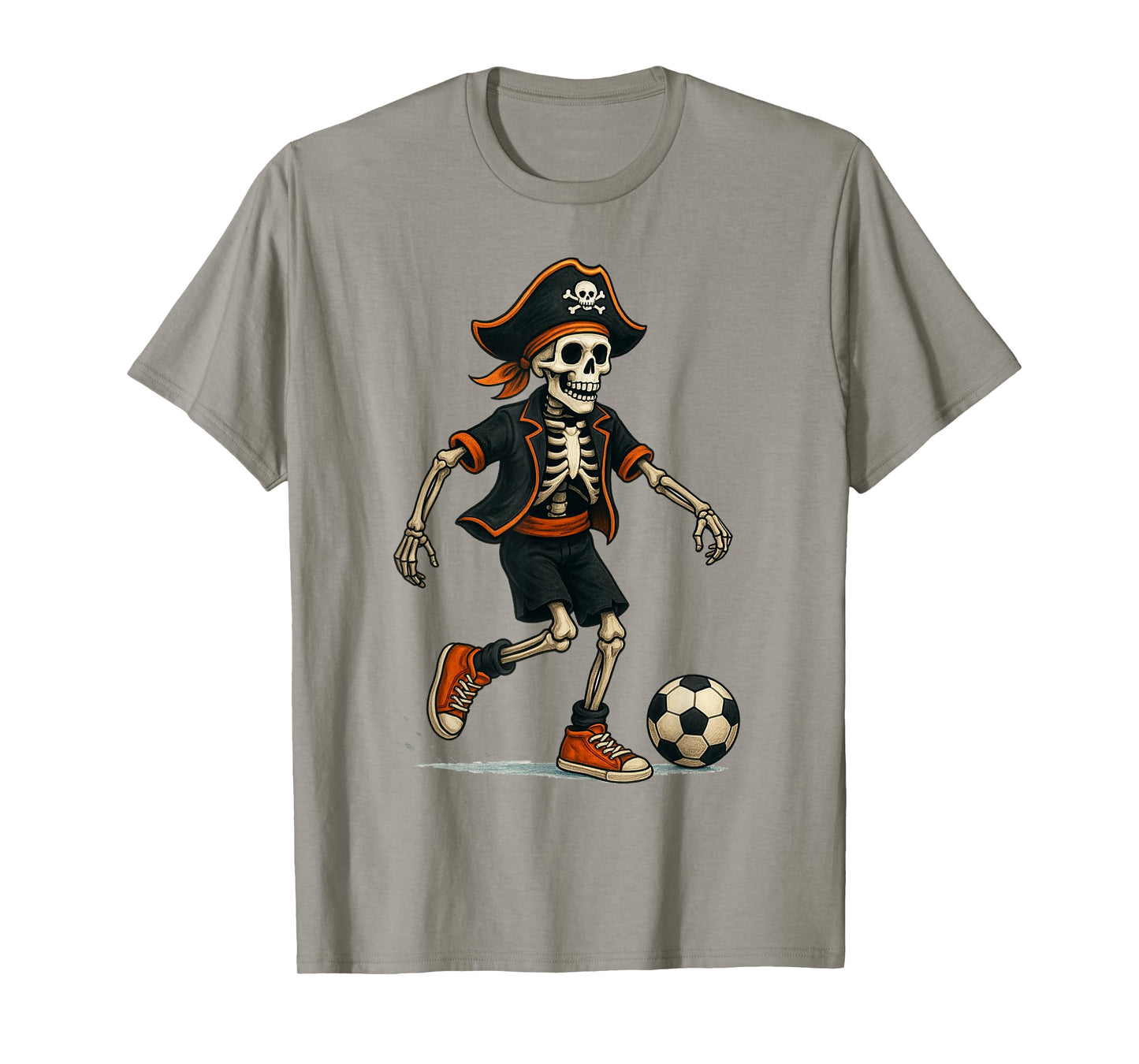Soccer Skeleton Pirate Halloween Men Boys Design T-Shirt