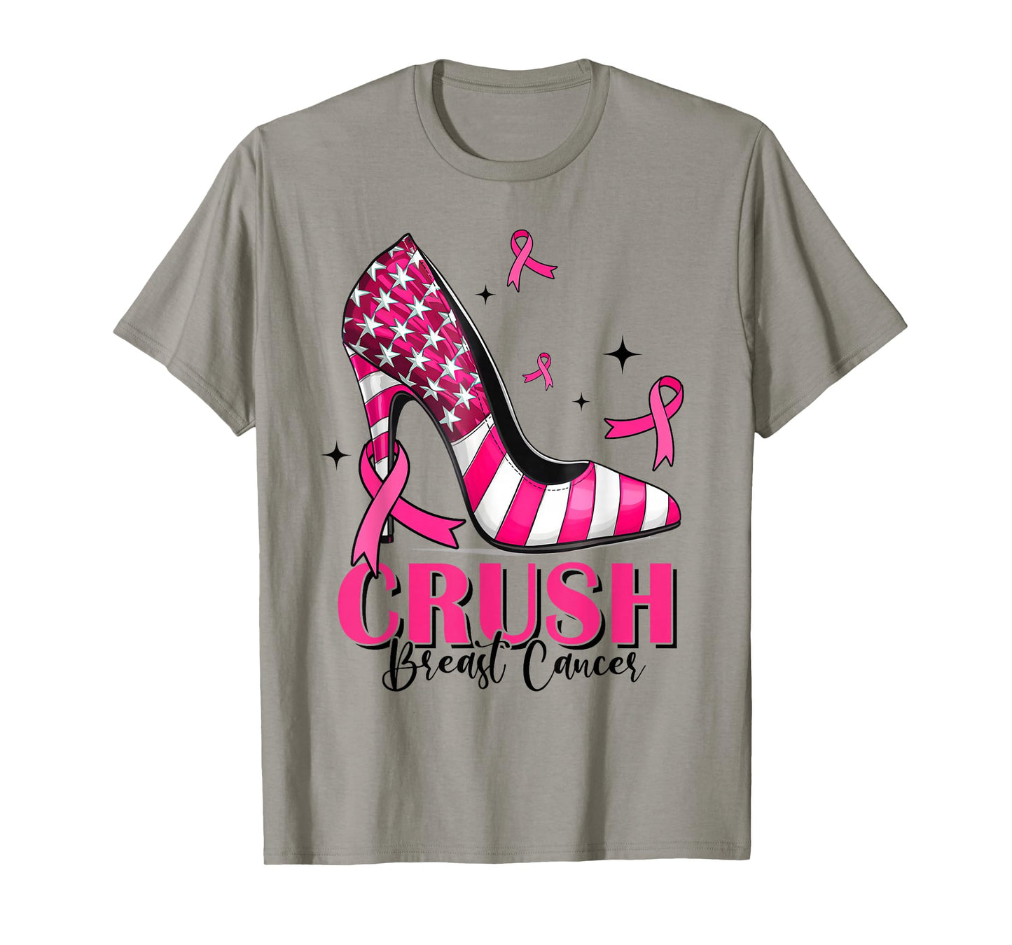Crush Breast Cancer Awareness Bling Pink Ribbon High Heel T-Shirt