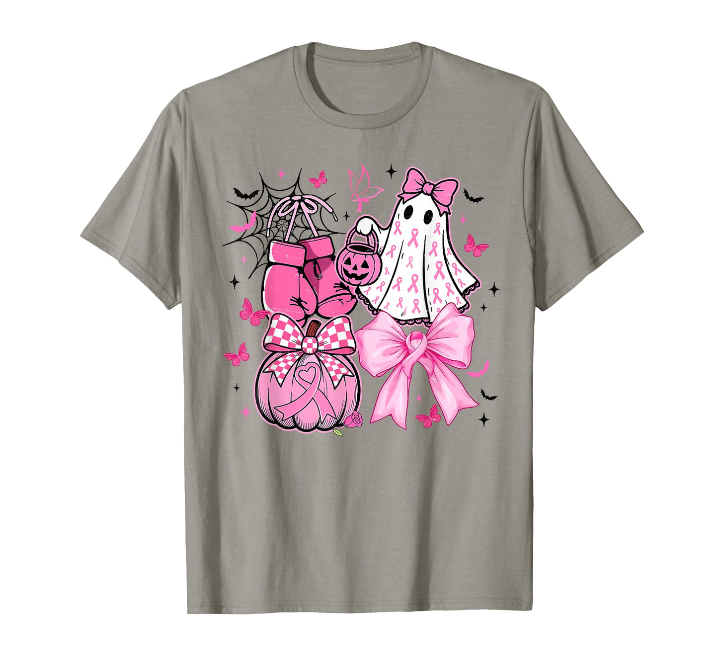 in October We Wear Pink Coquette Bow Ghost Breast Cancer T-Shirt