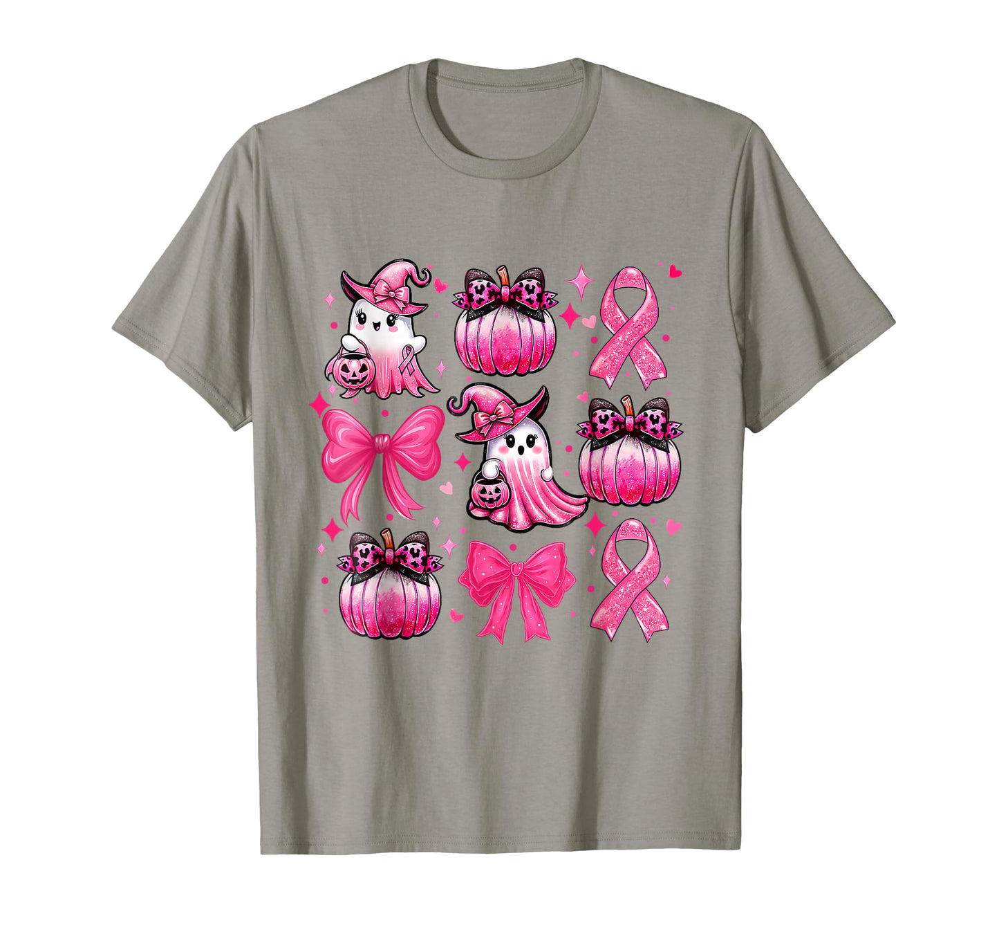 Pink Ghost Coquette Bow Halloween Breast Cancer Awareness T-Shirt