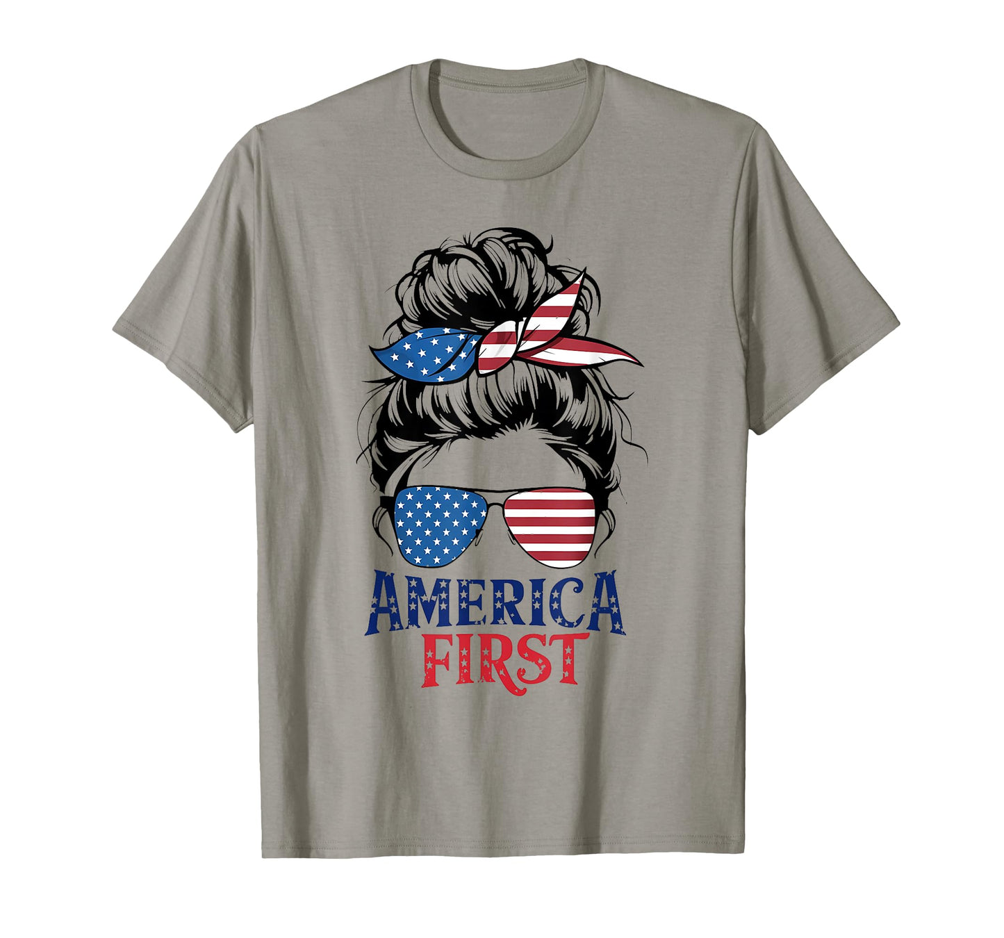 Messy Bunny Hair Girl America First Patriotic American USA T-Shirt